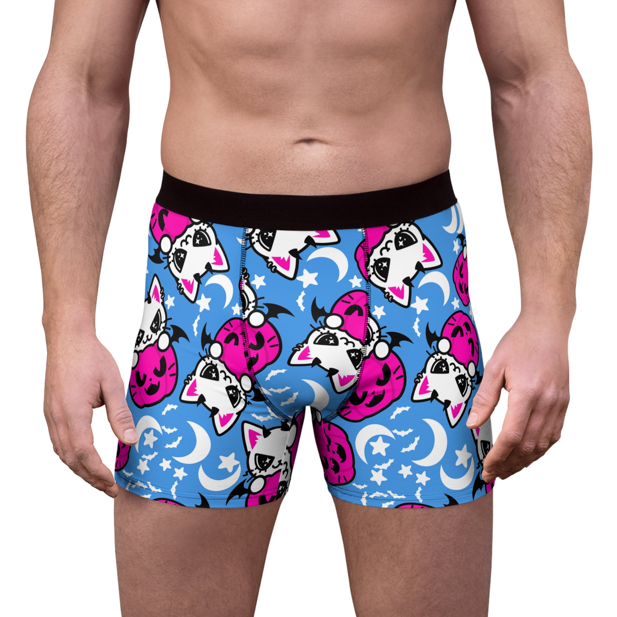 Men's boxer briefs cat kitty bumpkin halloween cyan