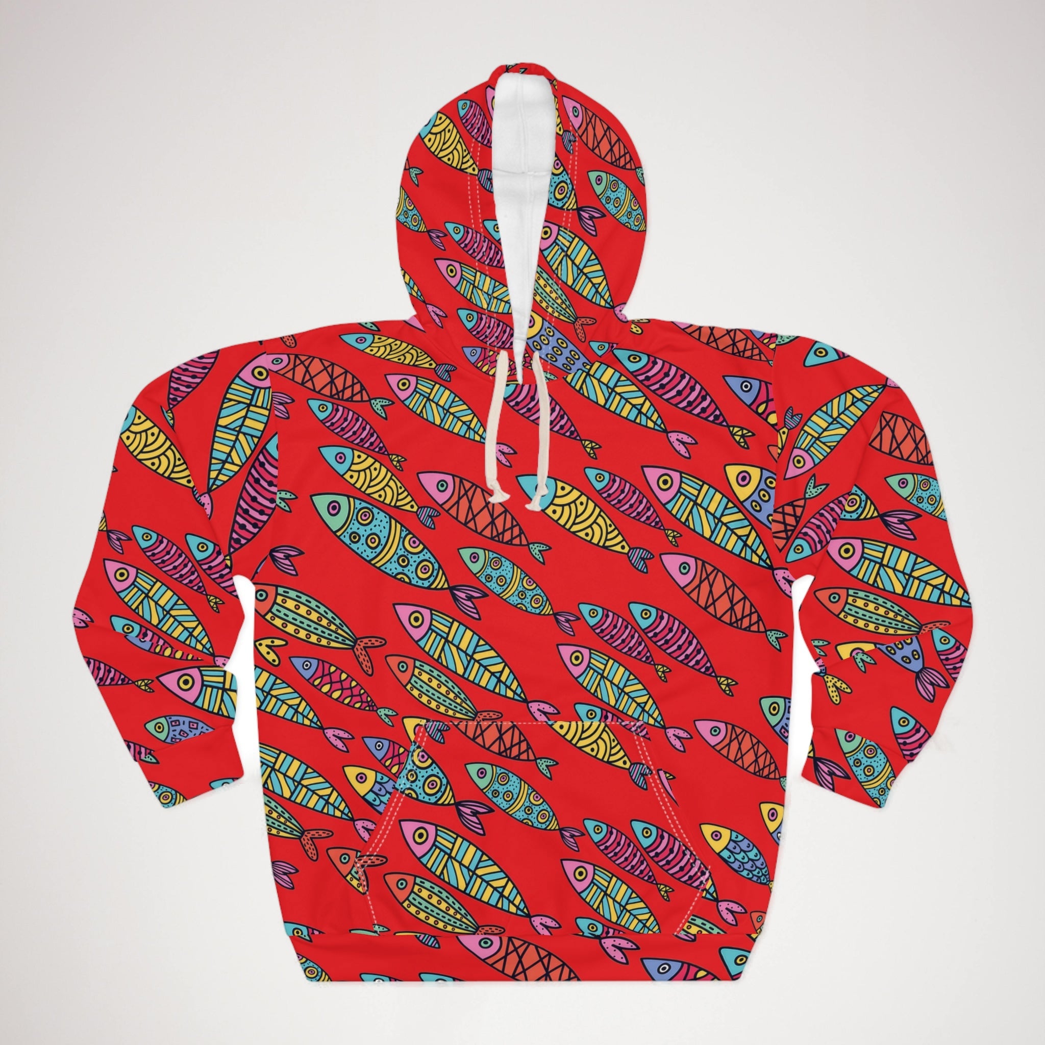 Unisex pullover hoodie cute fishes red