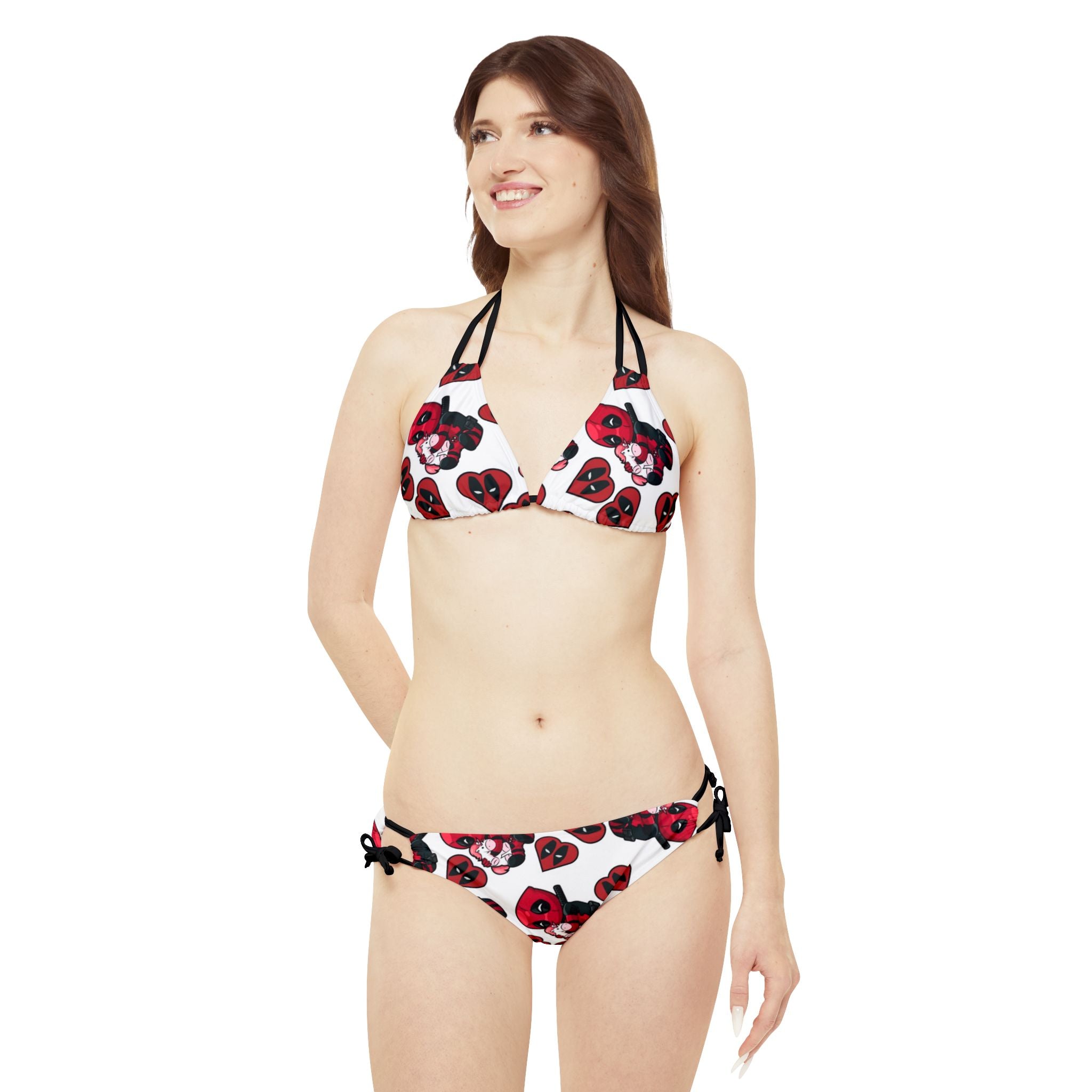 Strappy bikini set deadpool unicorn hearts valentine love white