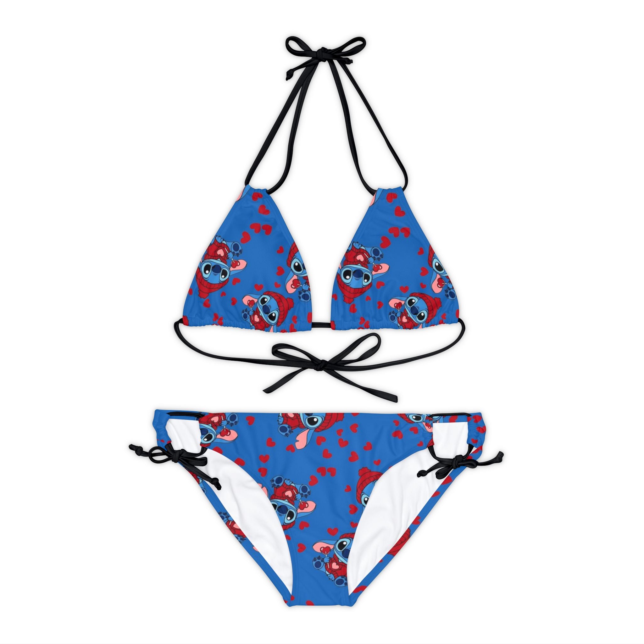 Strappy bikini set stitch valentine cream heart blue