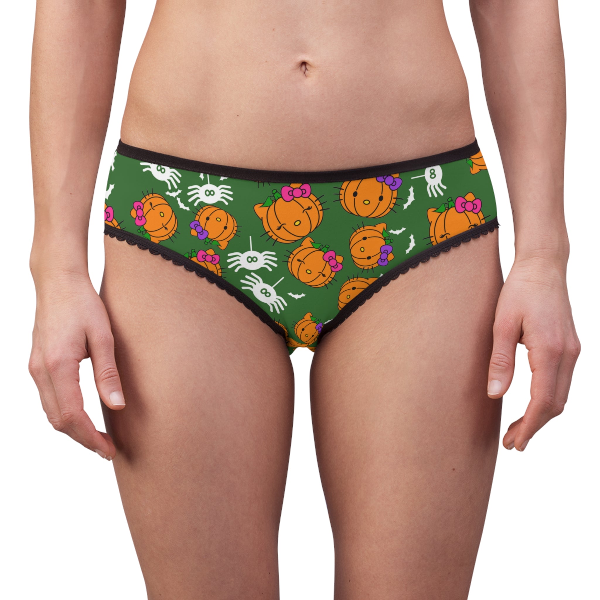 Women's briefs double pumpkin kitty Halloween green