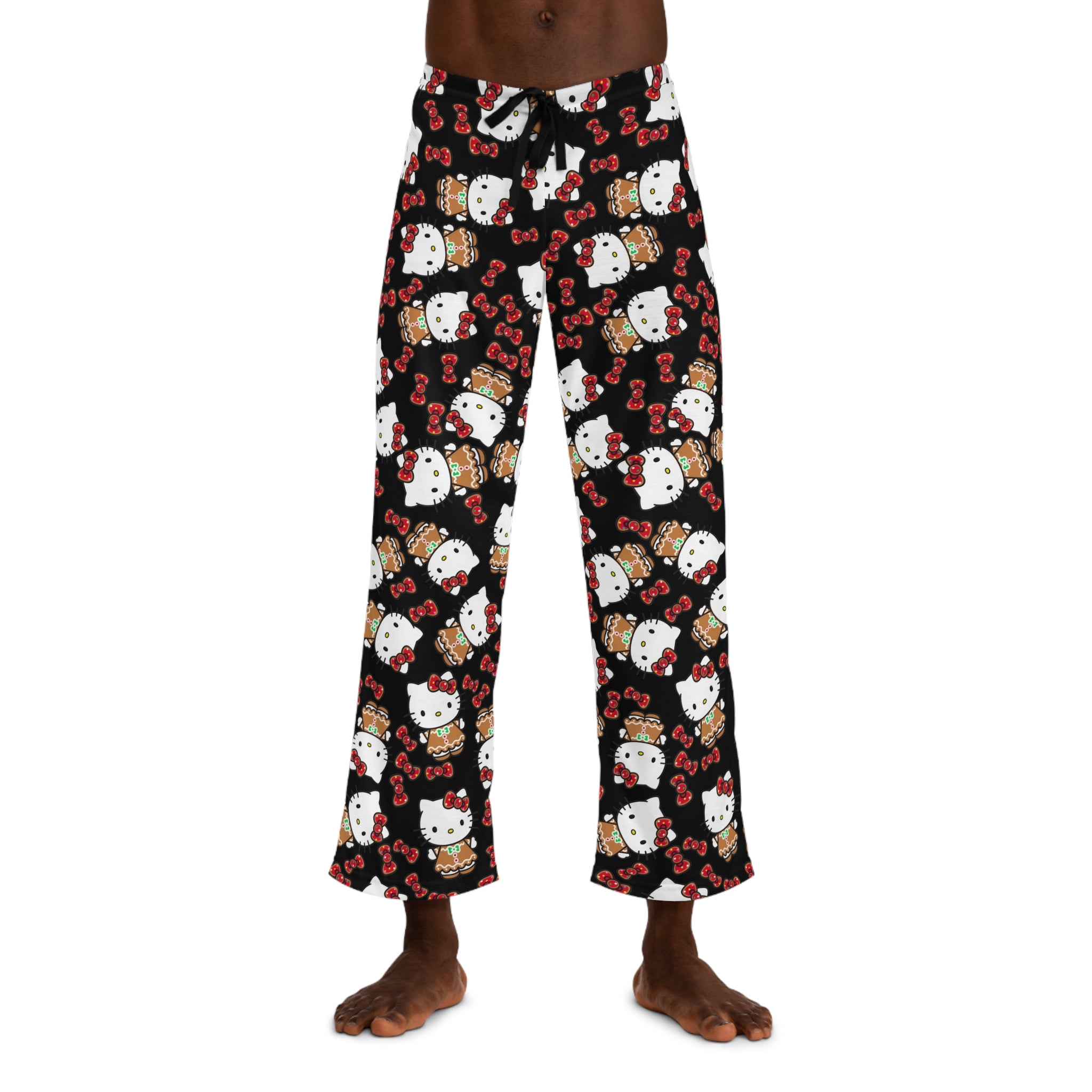 Men's pajama pants kitty cookies noel Christmas black