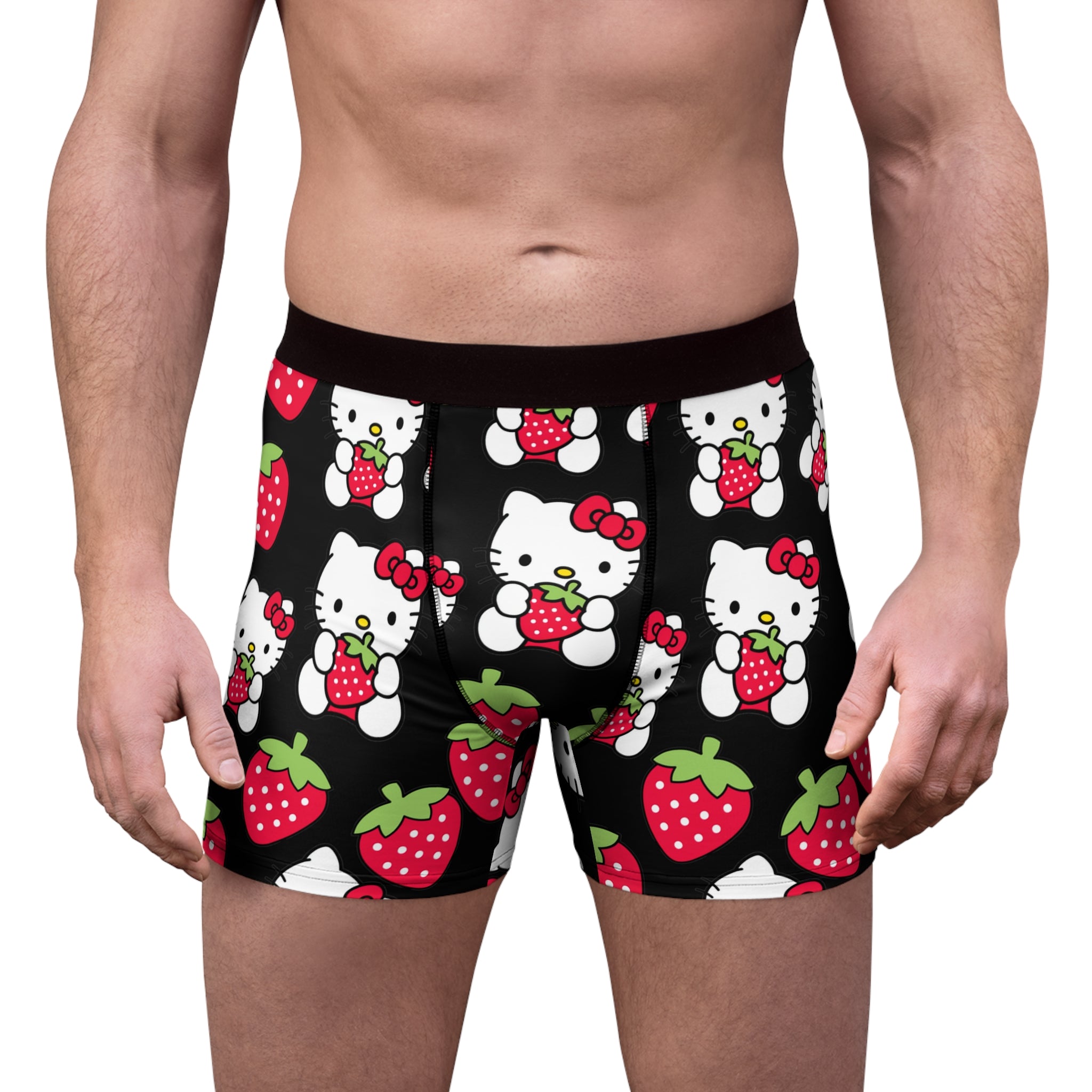 Men's boxer briefs kitty strawberry valentine love black