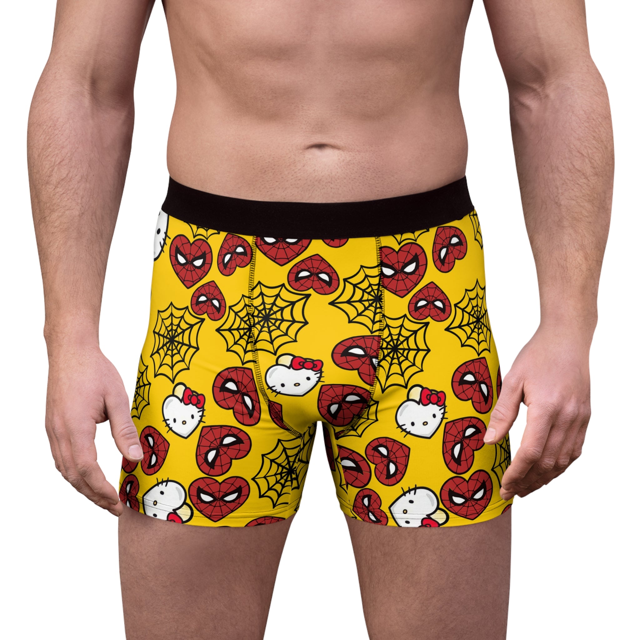 Men's boxer briefs kitty spider web heart yellow