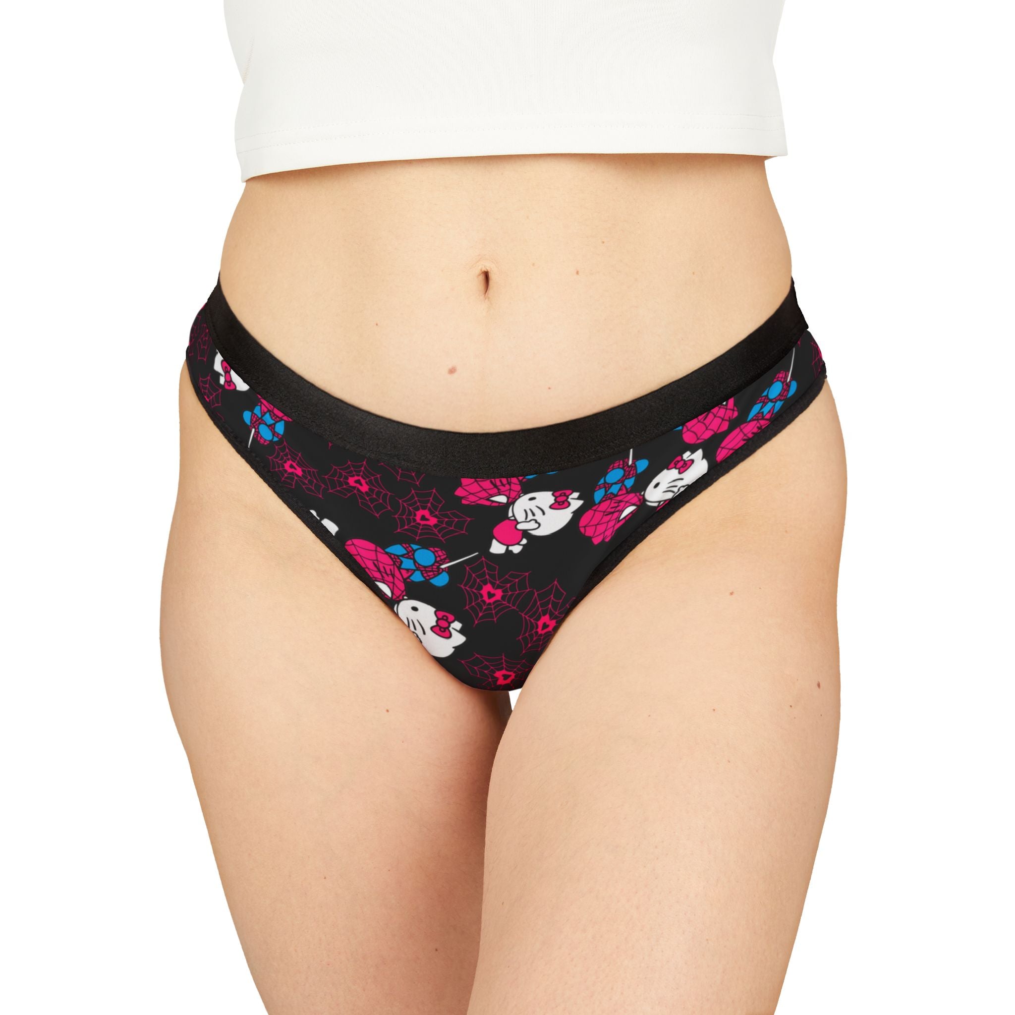 Women's thongs spider kitty black