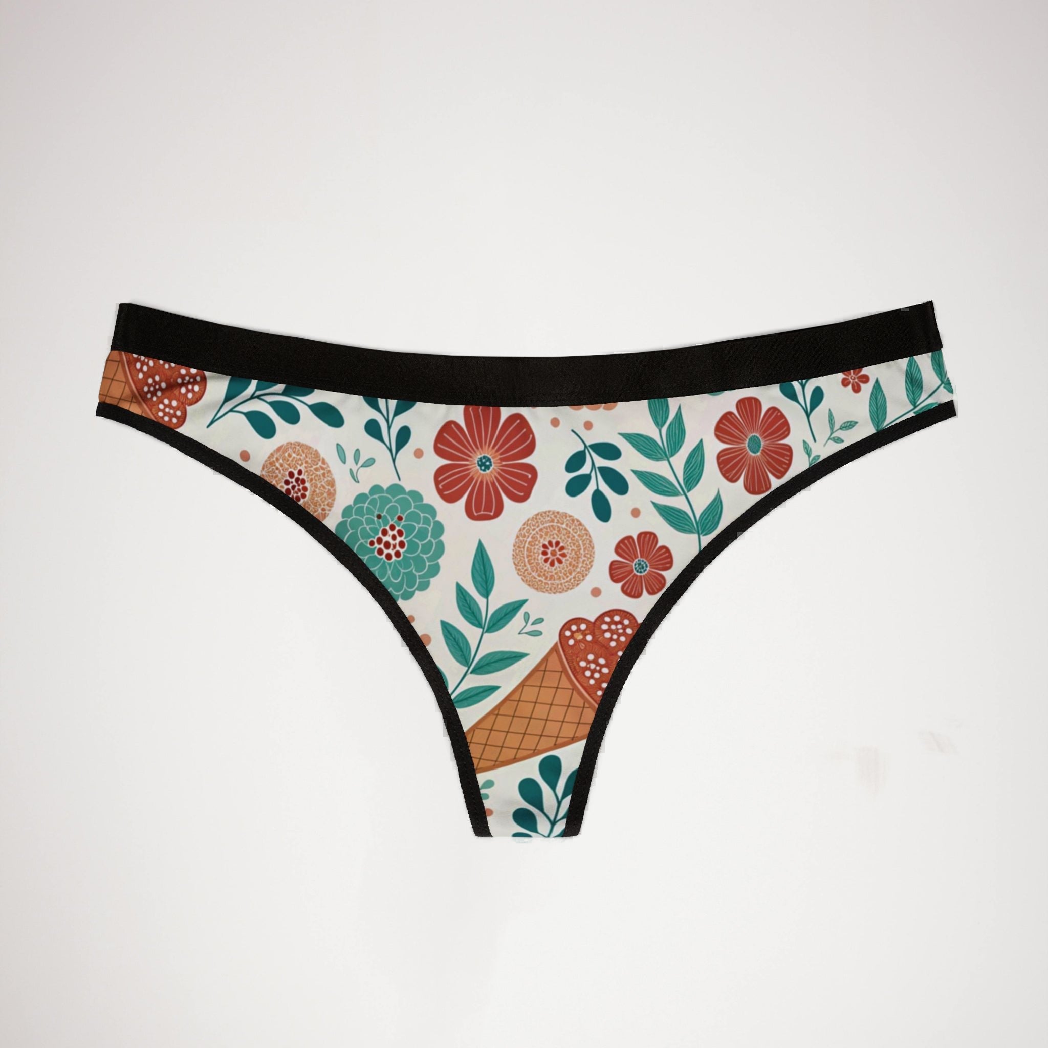 Women's thongs floral ice cream