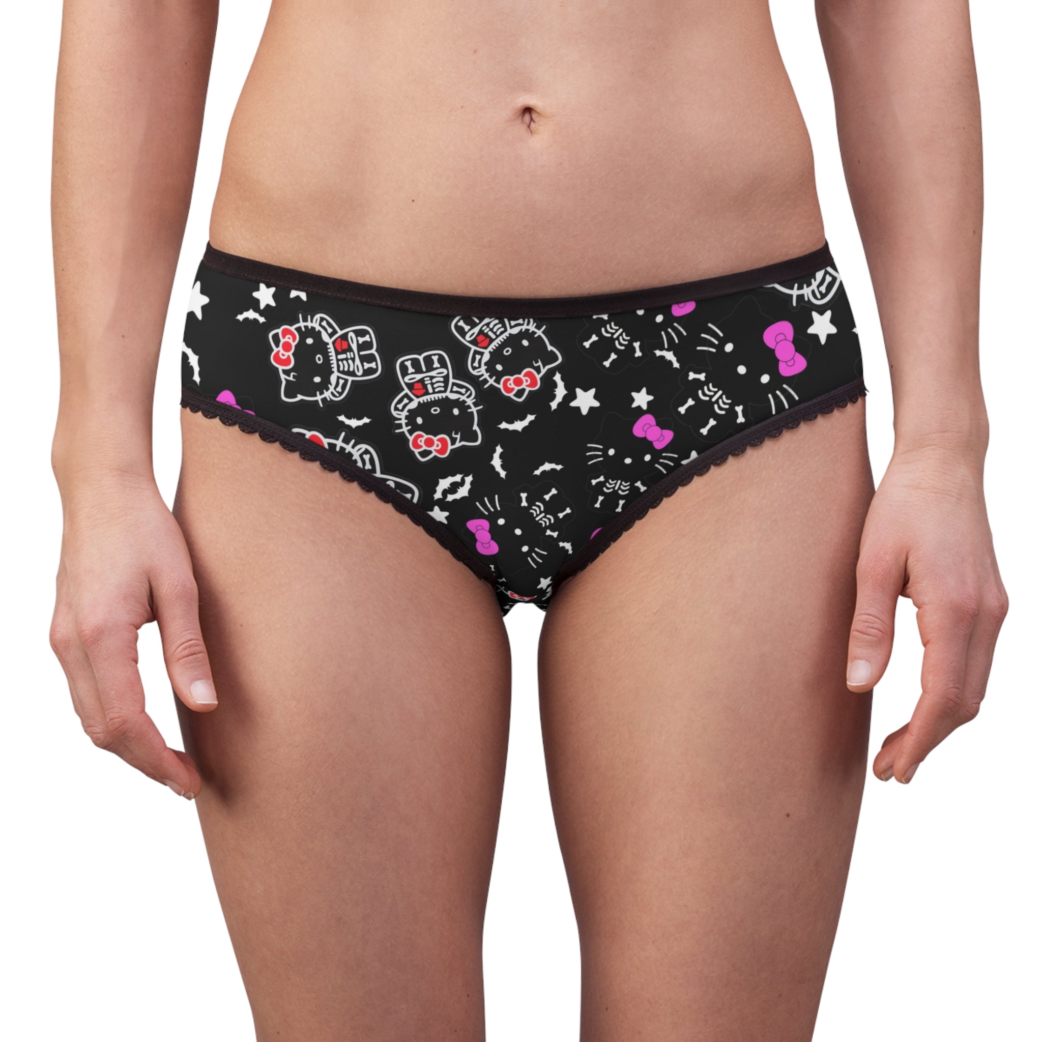 Women's briefs kitty halloween bones black