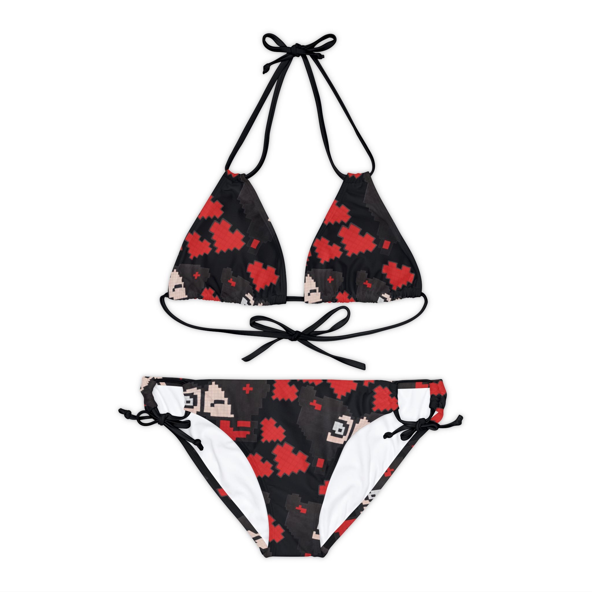 Strappy bikini set pixel pucca kiss heart black