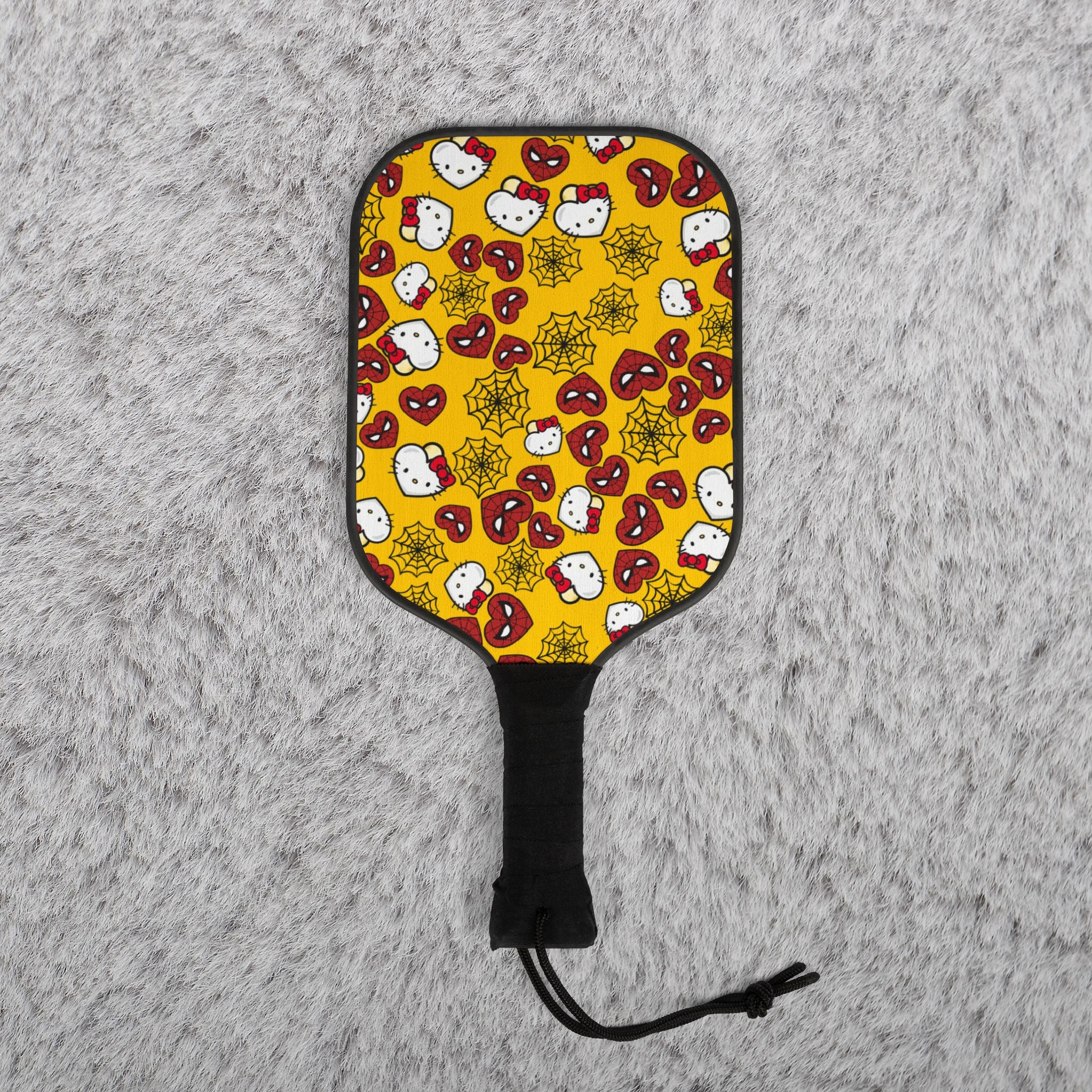 Pickleball kit (2 paddles + 2 balls + transparent bag) kitty spider web heart yellow