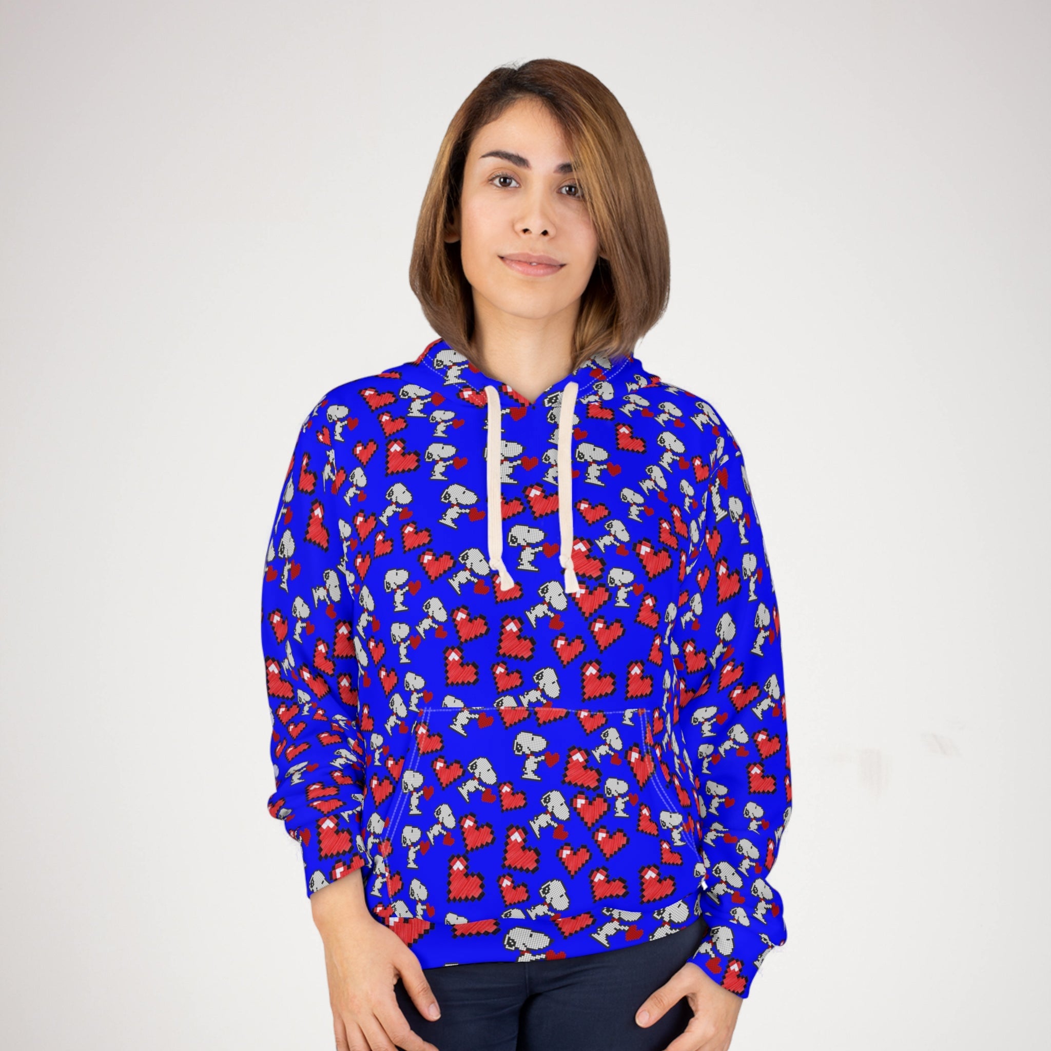 Unisex pullover hoodie snoopy hearts valentine blue