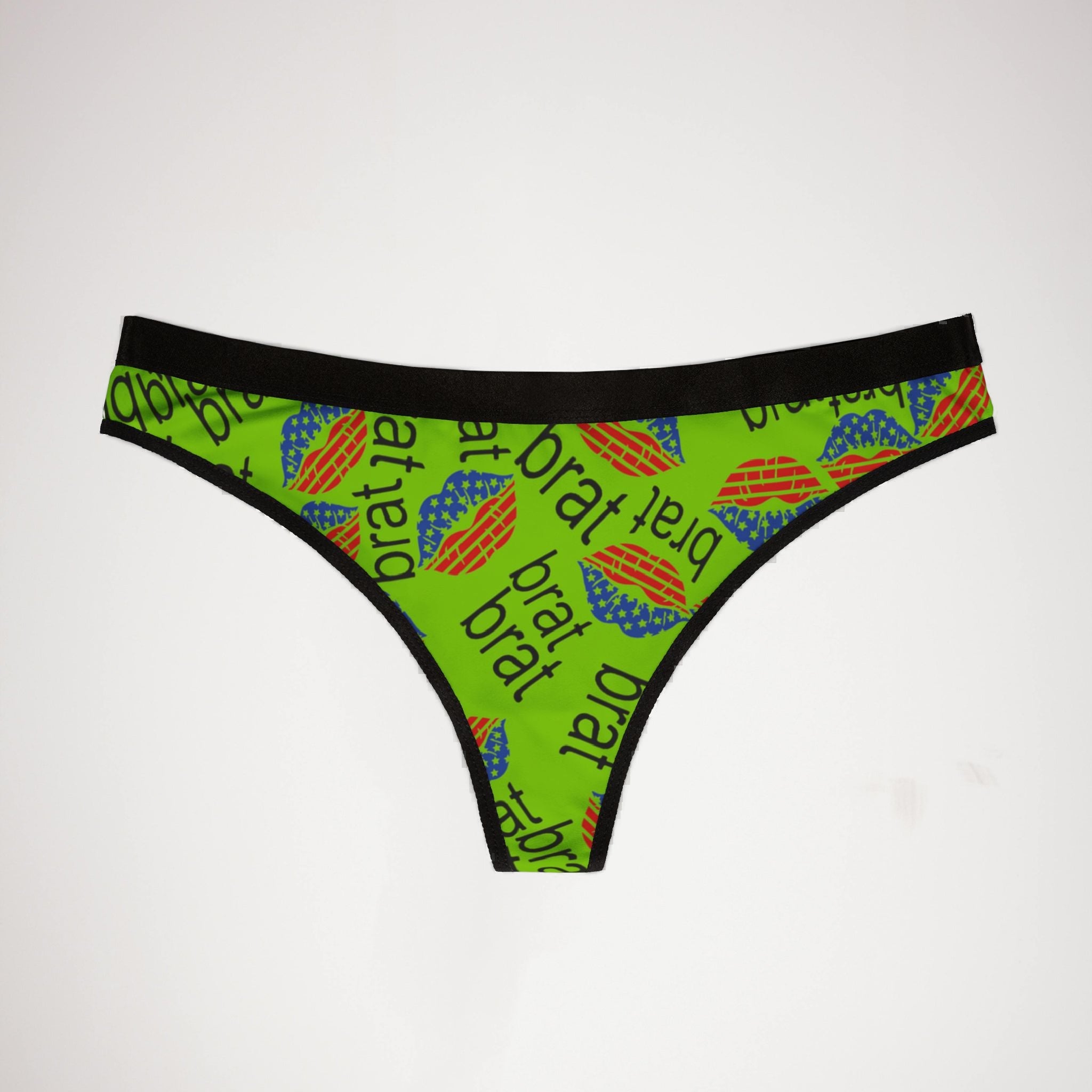 Women's thongs brat usa flag lips green