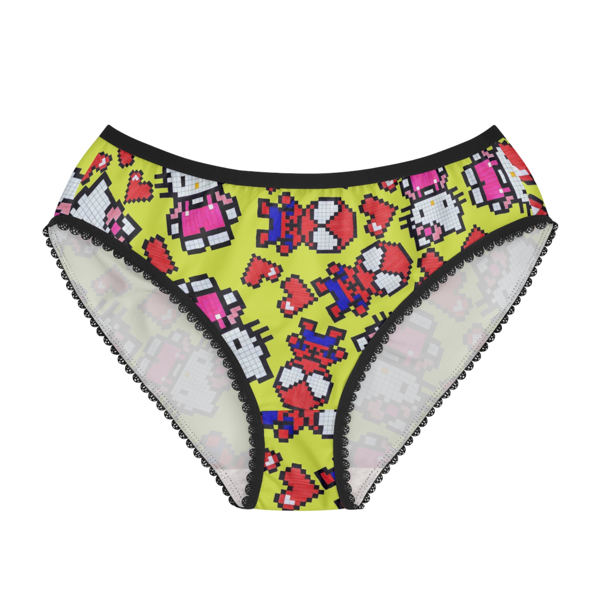 Women's briefs spider kitty pixel heart character love valentine yellow