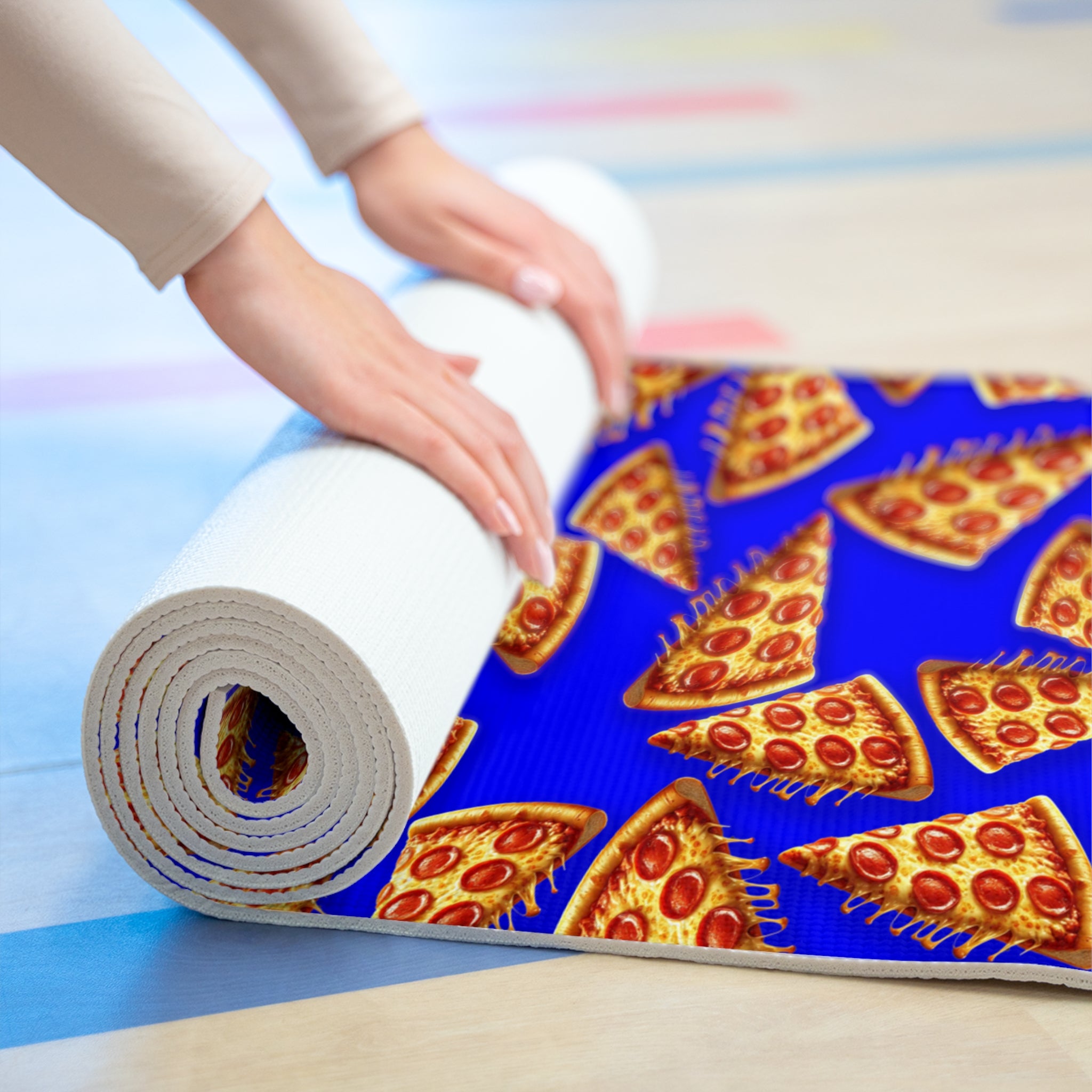 Foam yoga mat pizza blue