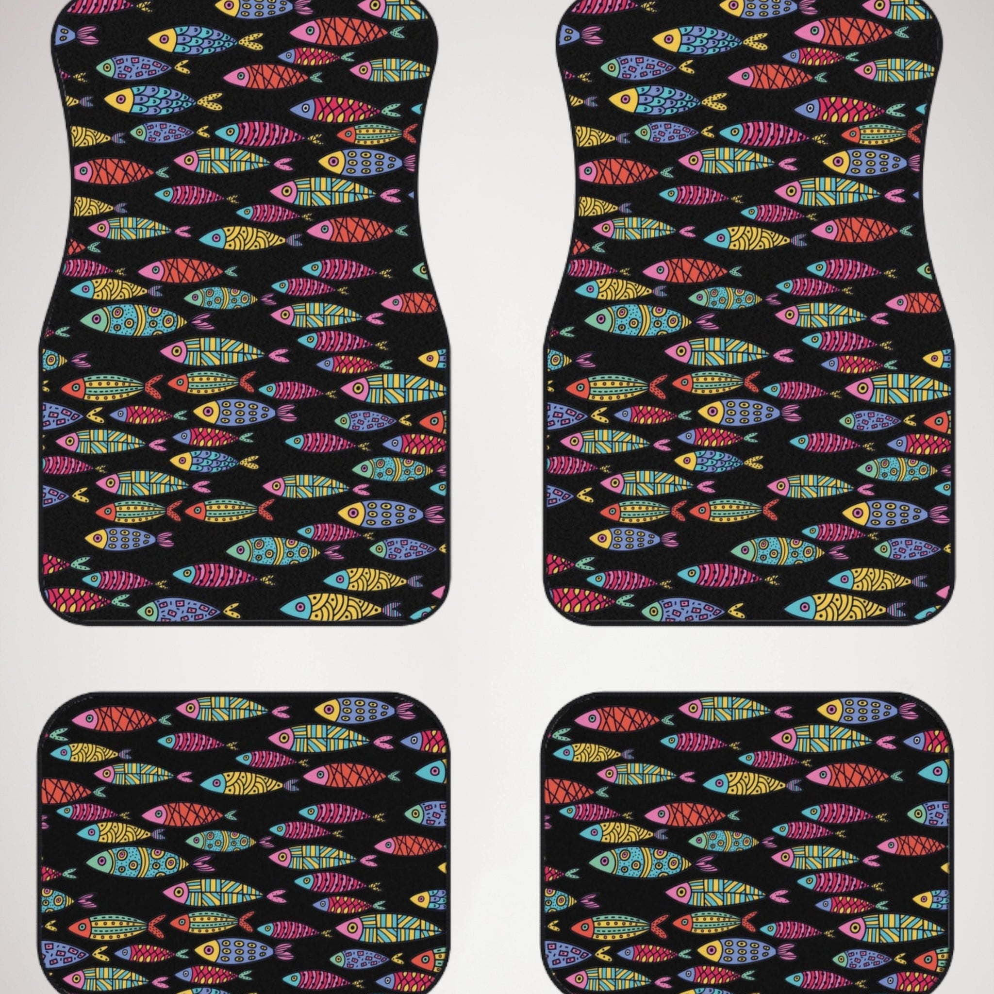 Car mats (set of 4) cute fishes black