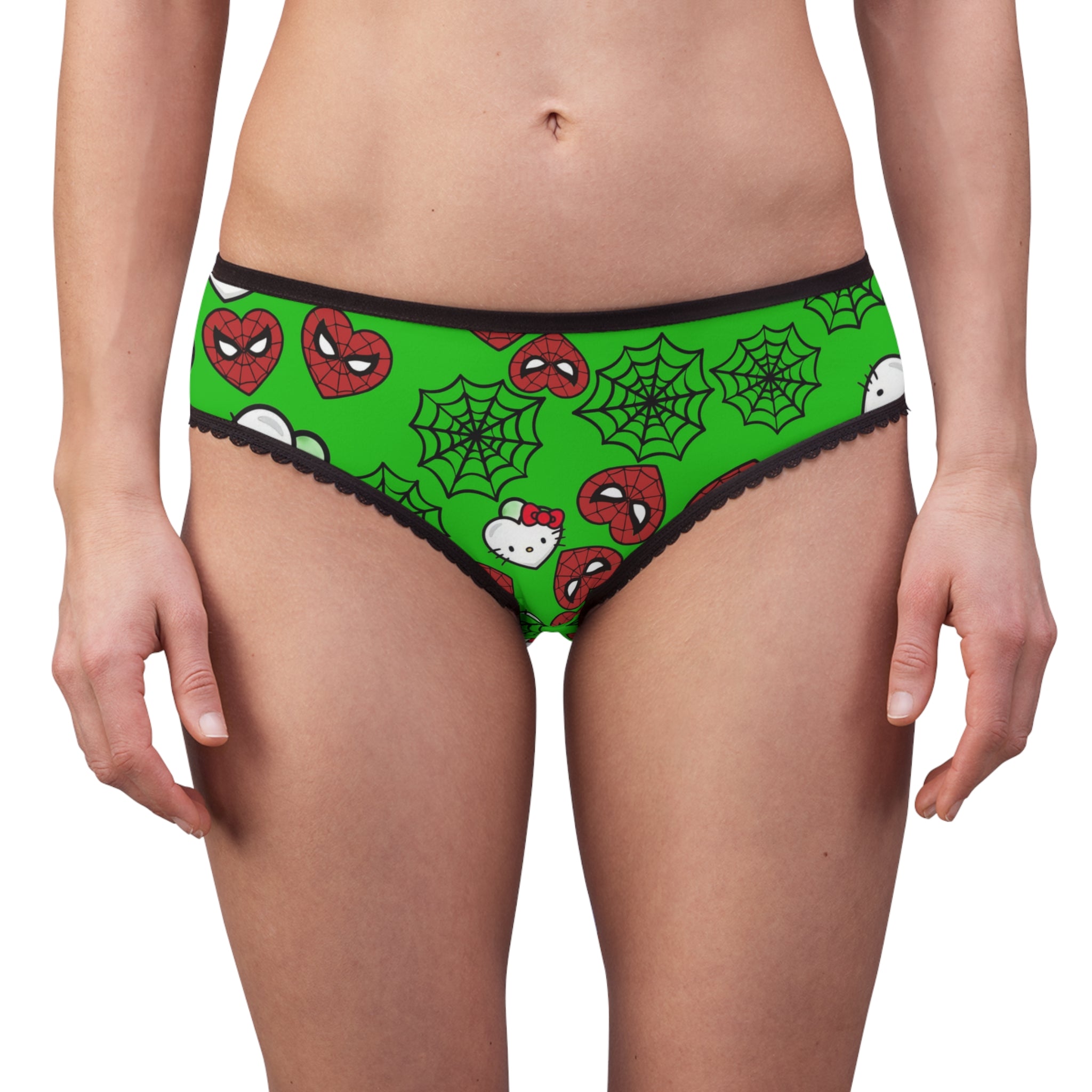 Women's briefs kitty spider web heart green