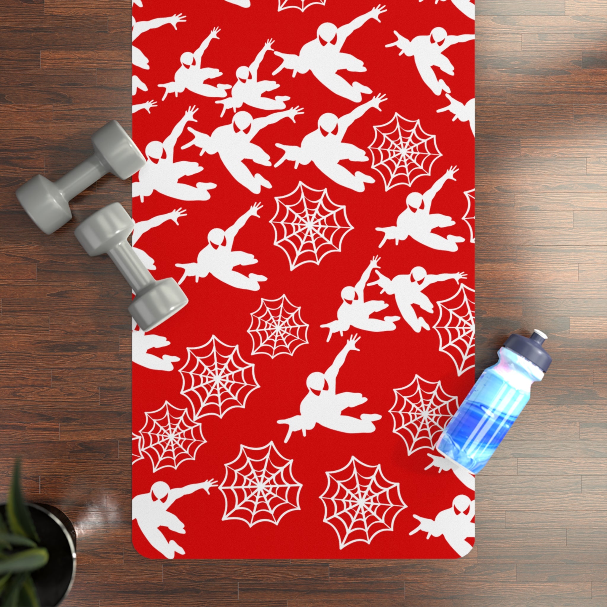 Rubber yoga mat spiderman web plain red