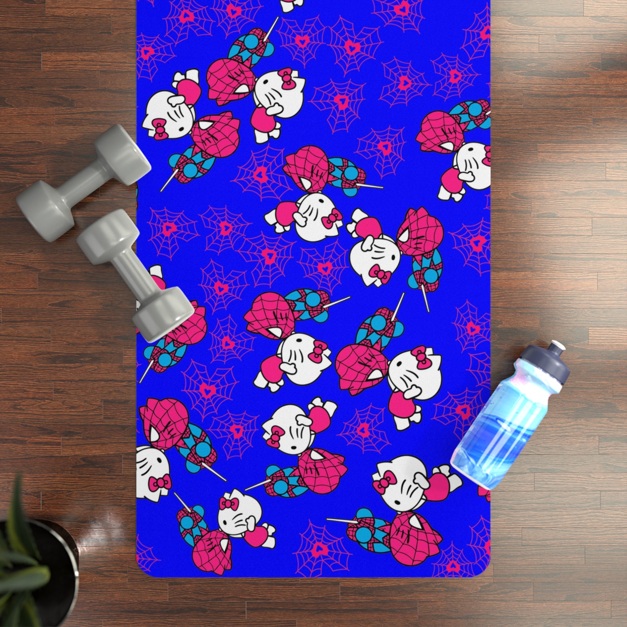 Rubber yoga mat spider kitty blue