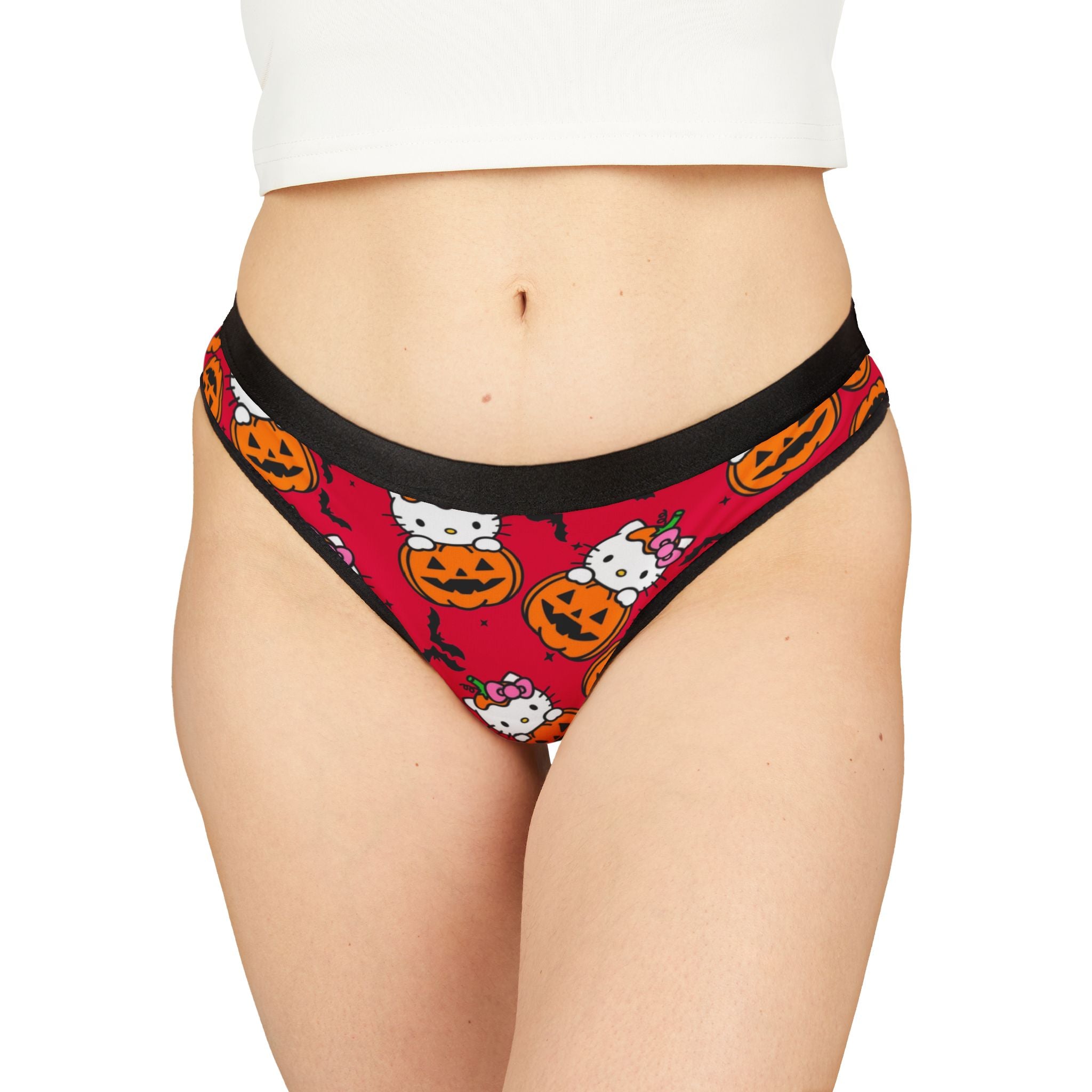 Women's thongs kitty hold pumpkin Halloween red