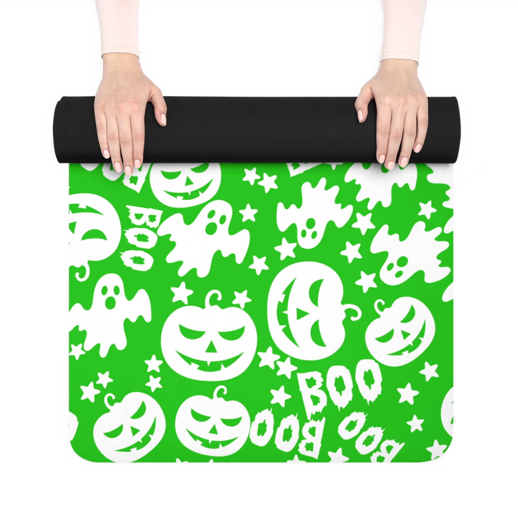 Rubber yoga mat boo halloween ghost pumpkin green