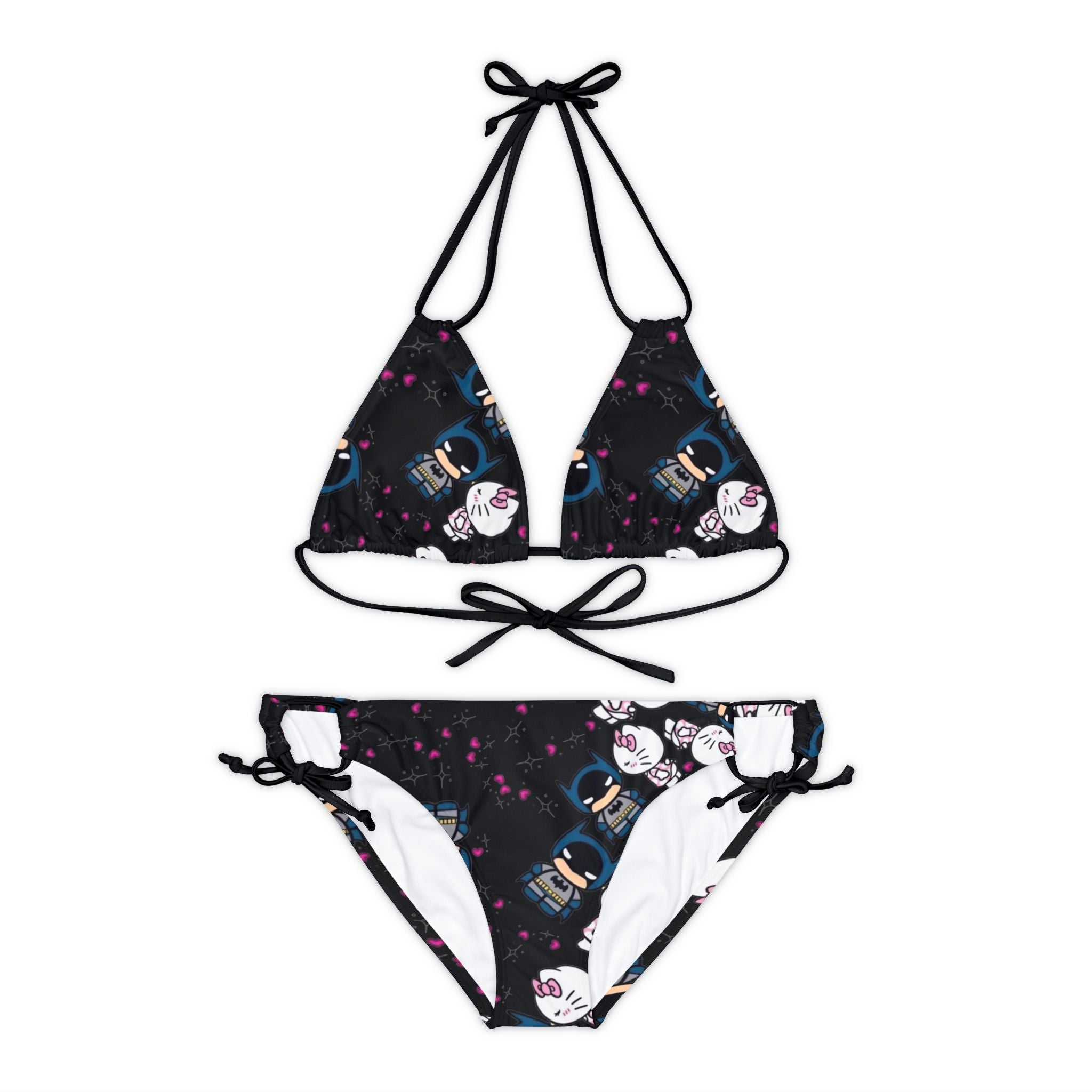 Strappy bikini set kitty batman valentine kiss black