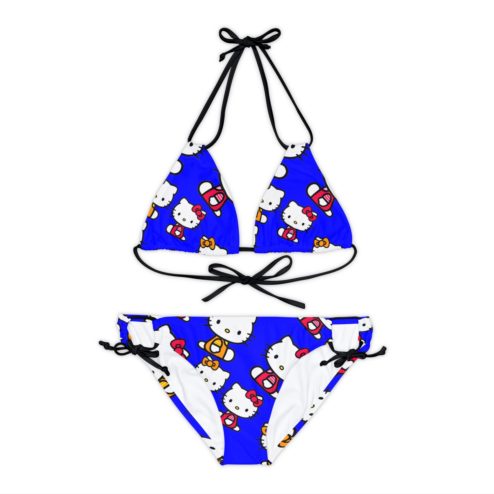 Strappy bikini set kitty two colors blue