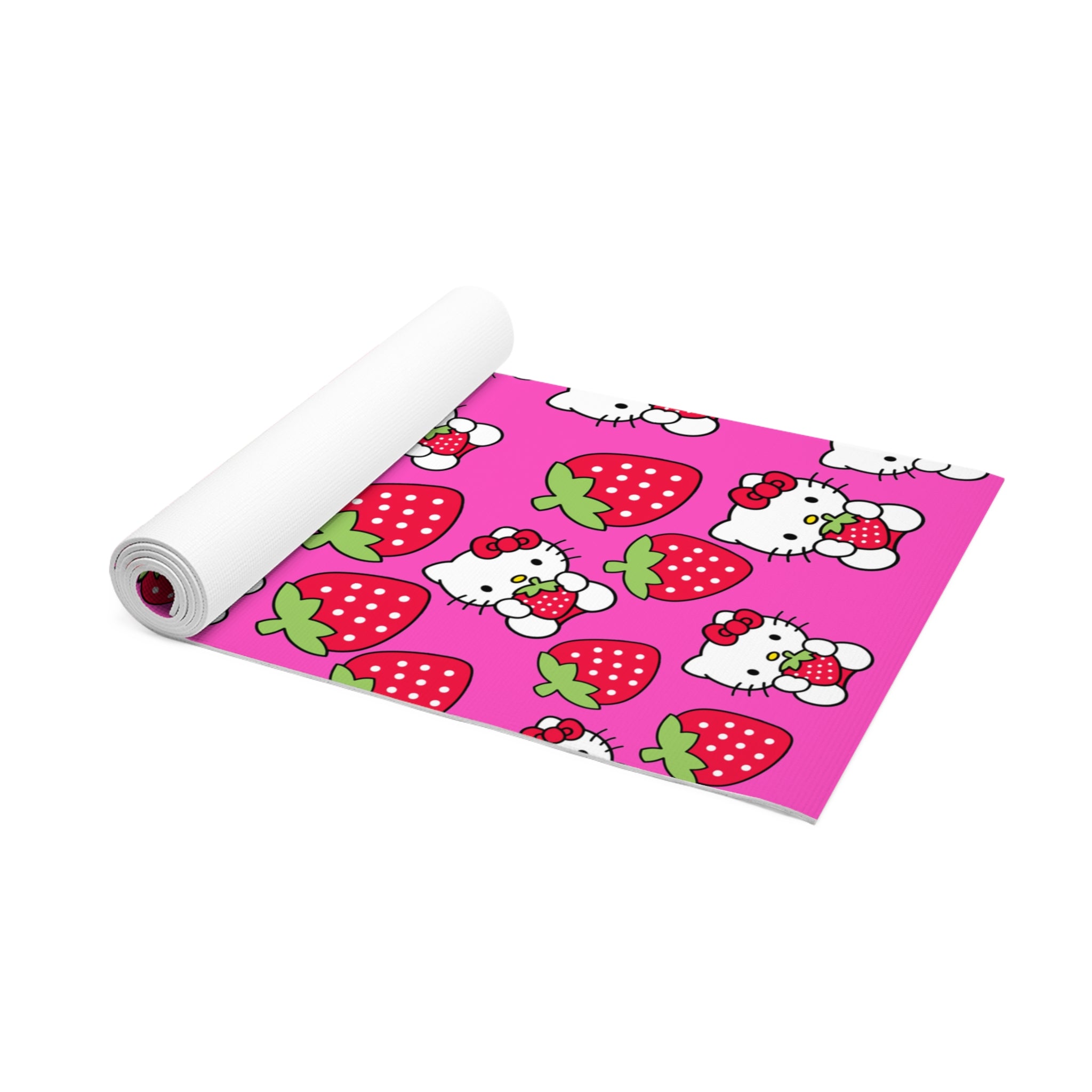 Foam yoga mat kitty strawberry valentine love pink