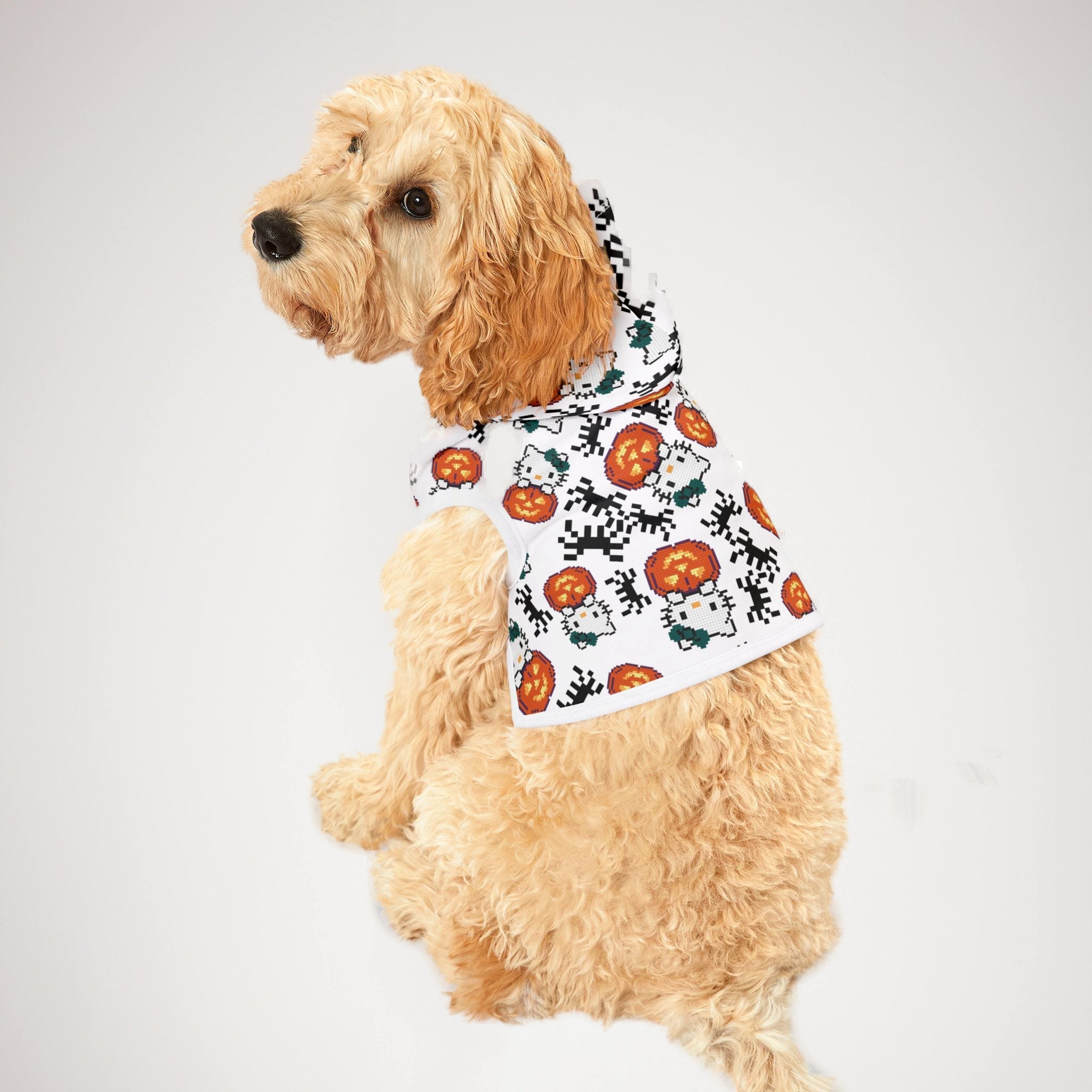 Pet hoodie kitty pumpkin Halloween pixel spider white