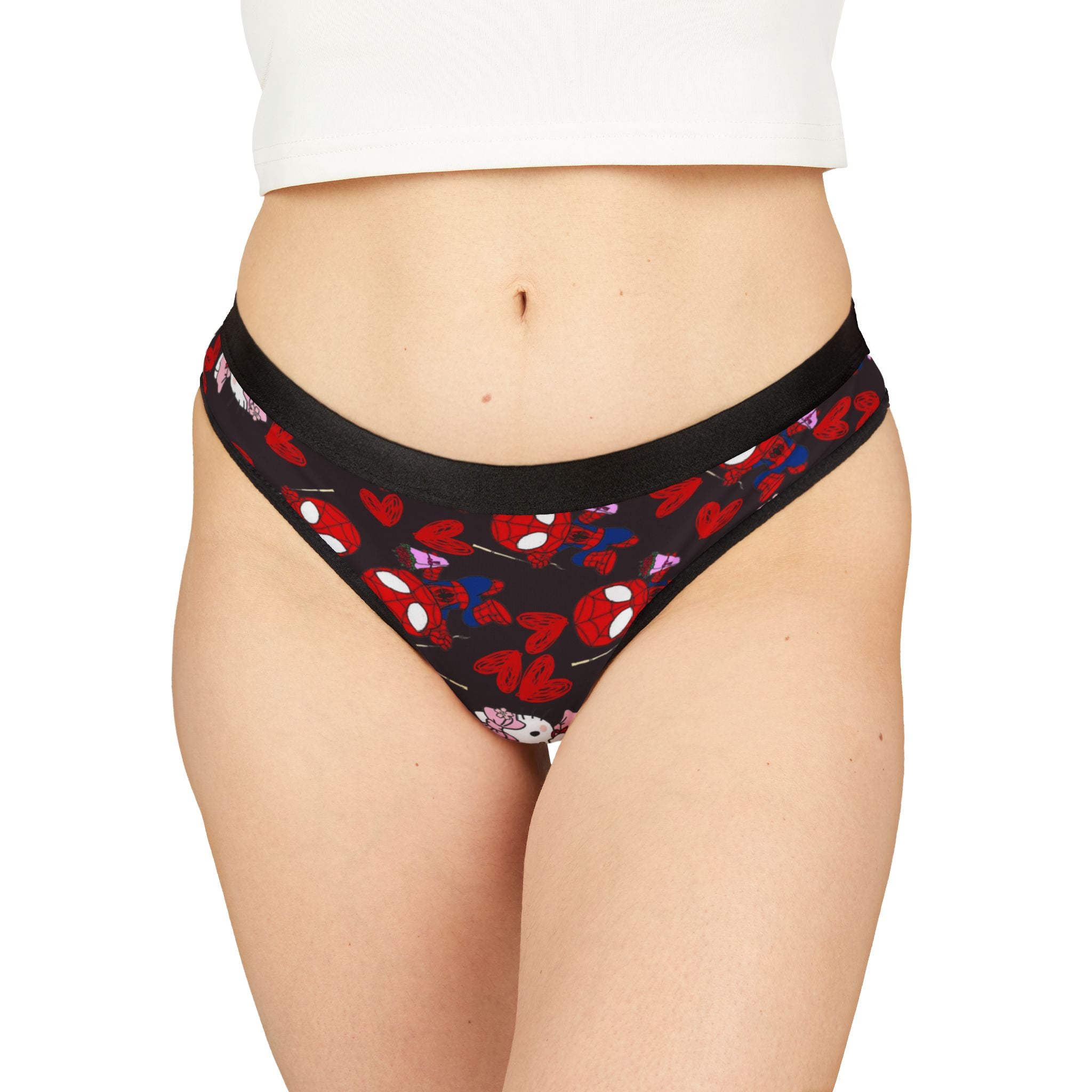 Women's thongs spider kitty flower black