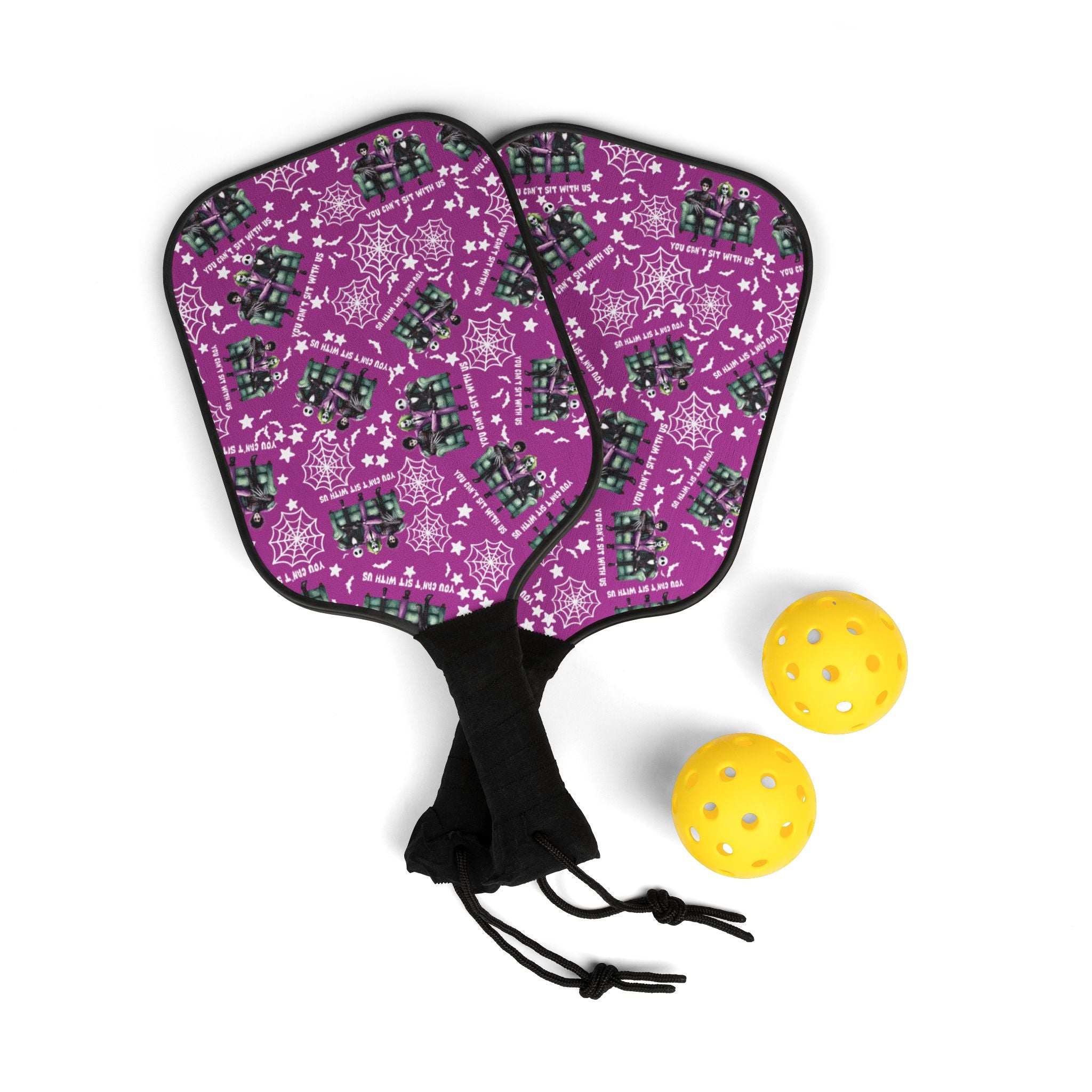 Pickleball kit (2 paddles + 2 balls + transparent bag) you can t shit with us halloween purple