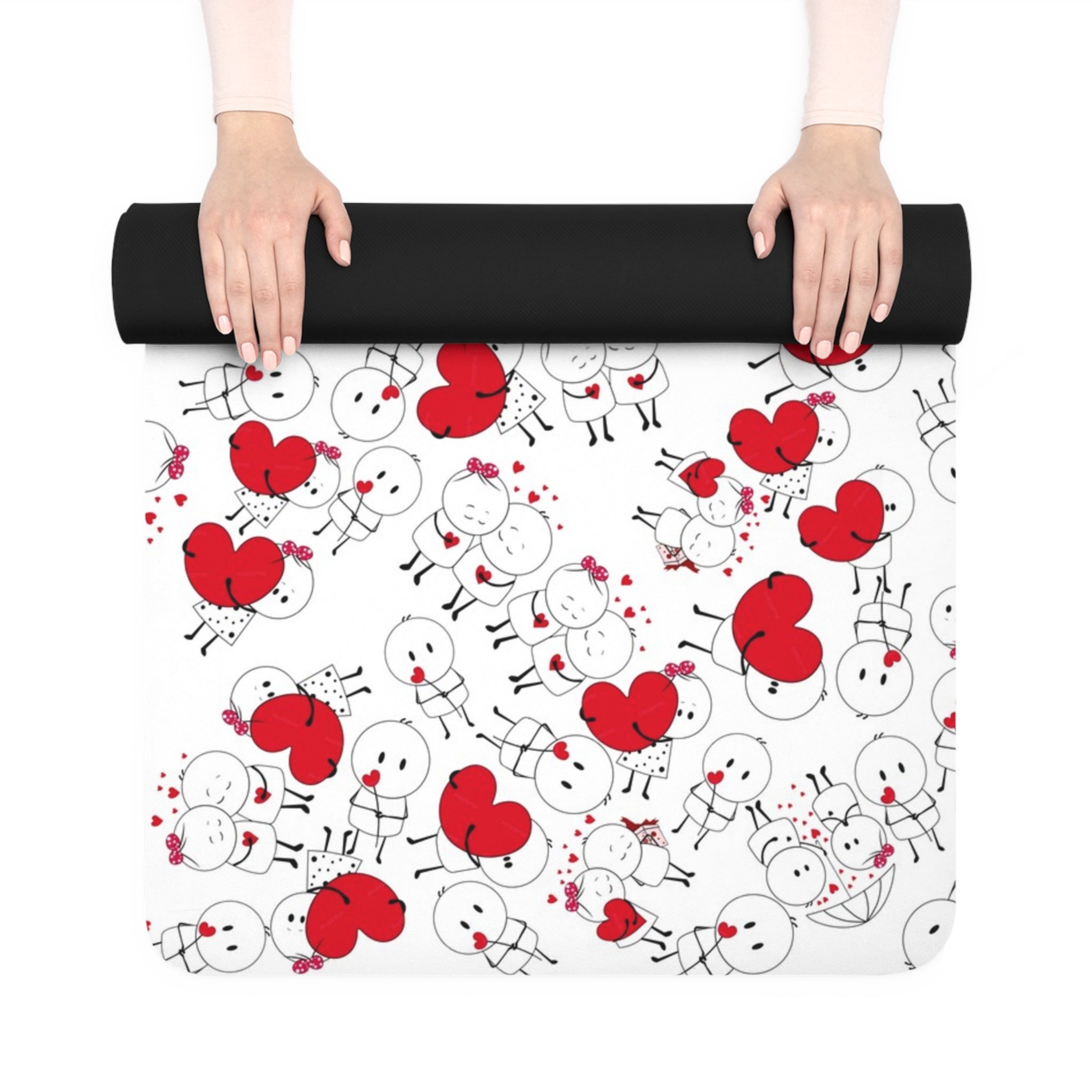 Rubber yoga mat cute valentine love white