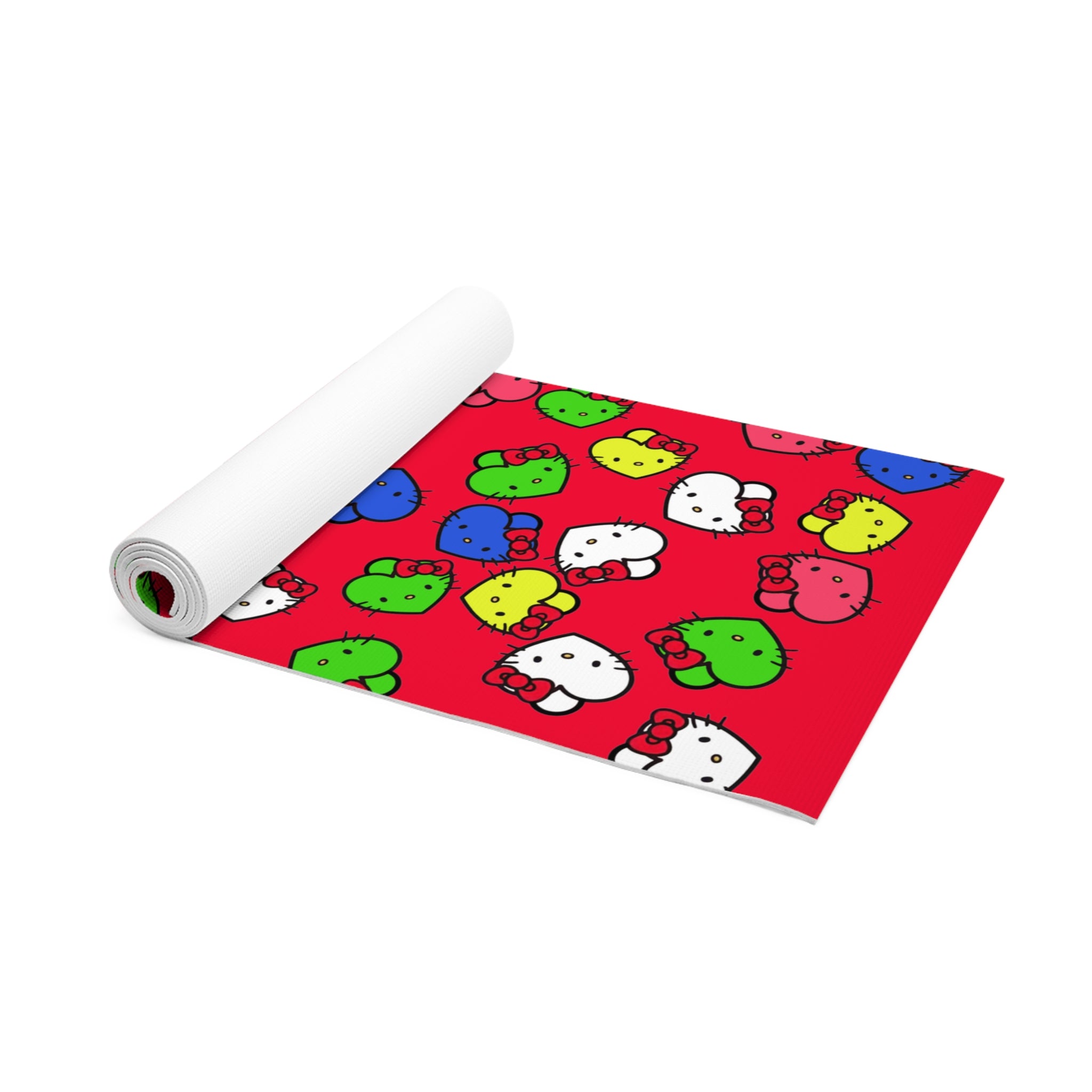 Foam yoga mat kitty hearts multi colors red