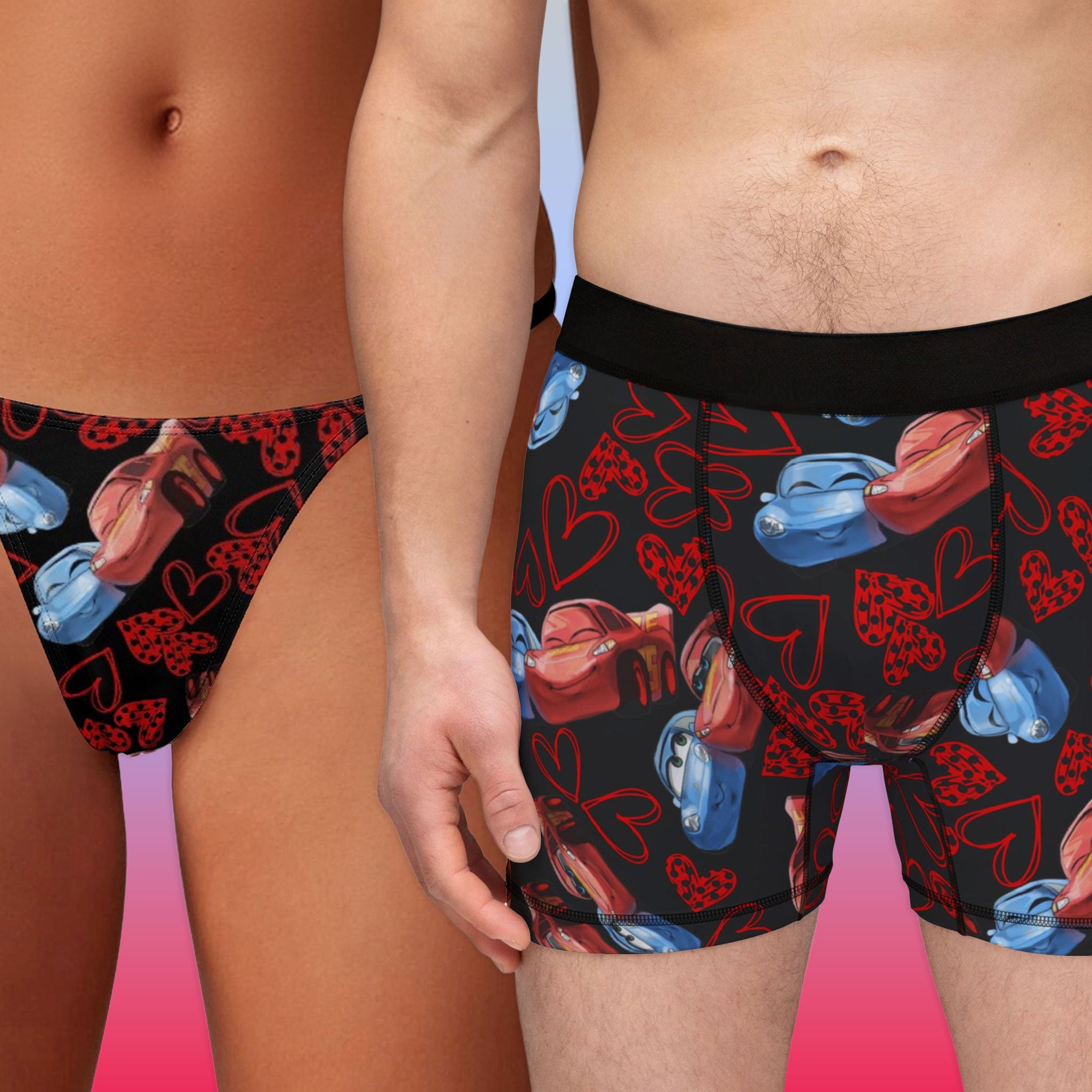 Couples matching mcqueen couples hearts underwear, boxer & thin thong