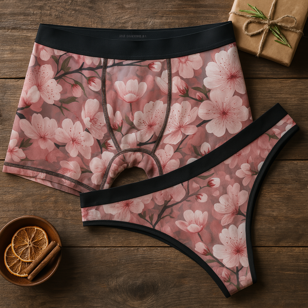 Matching underwear Cherryblossom Floral for couples boxer & thong set