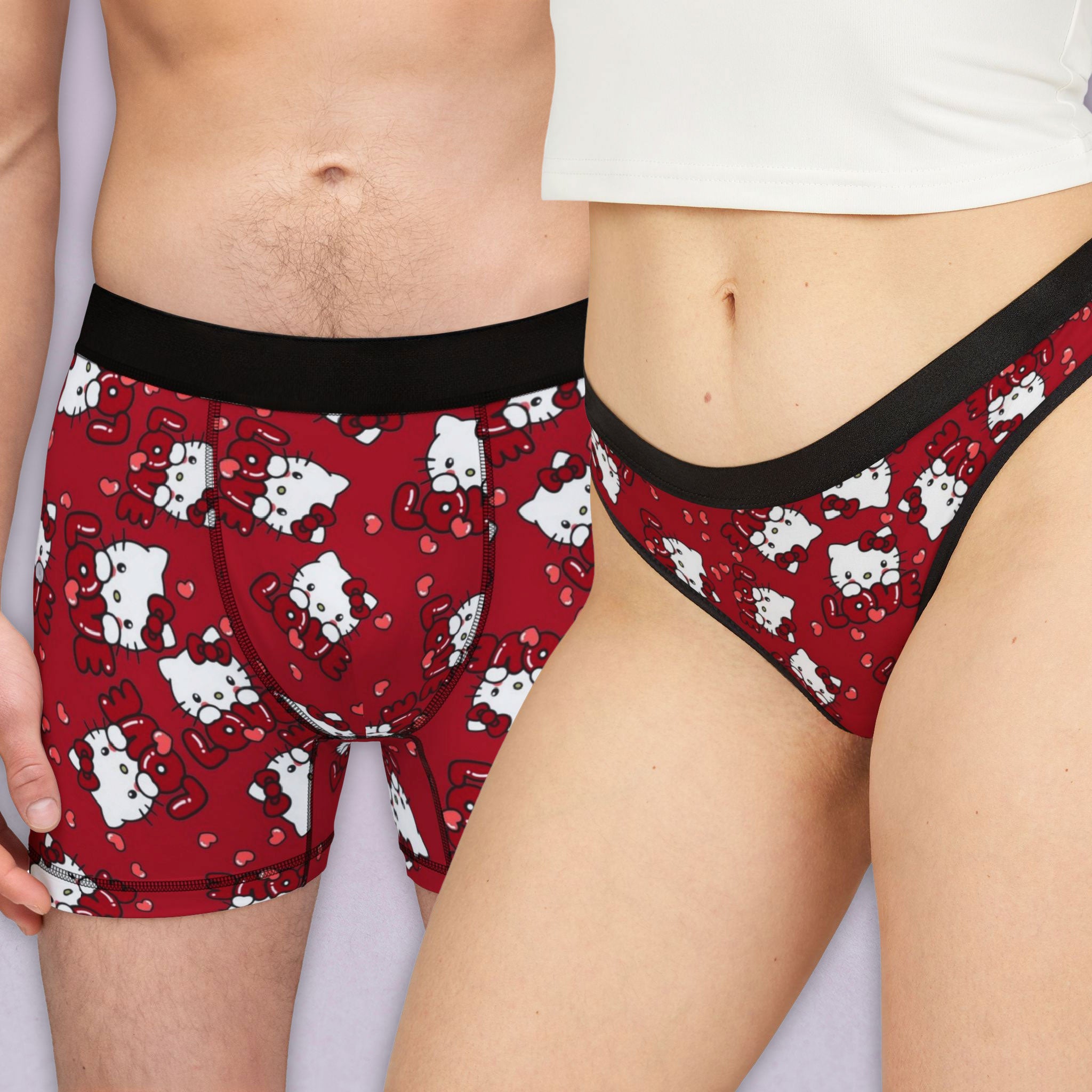 Matching underwear kitty valentine love for couples boxer & thong set