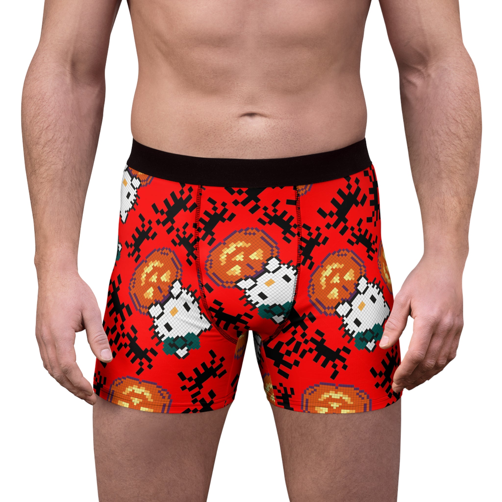 Men's boxer briefs kitty pumpkin Halloween pixel spider red