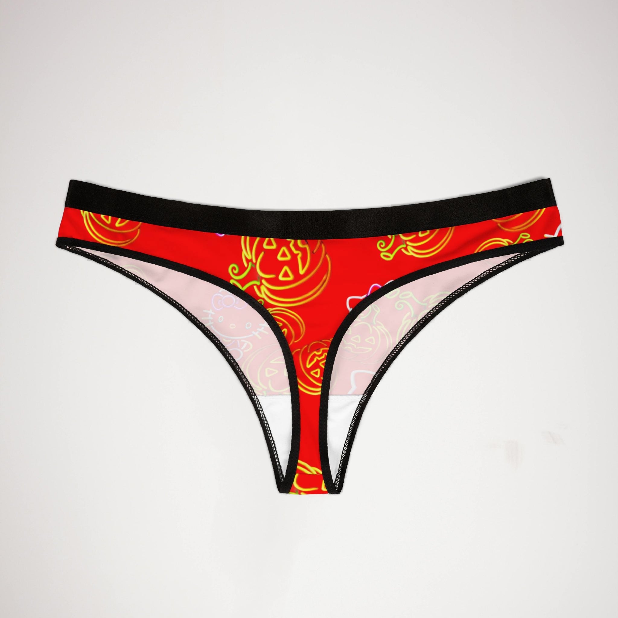 Women's thongs neon pumpkin kitty halloween red