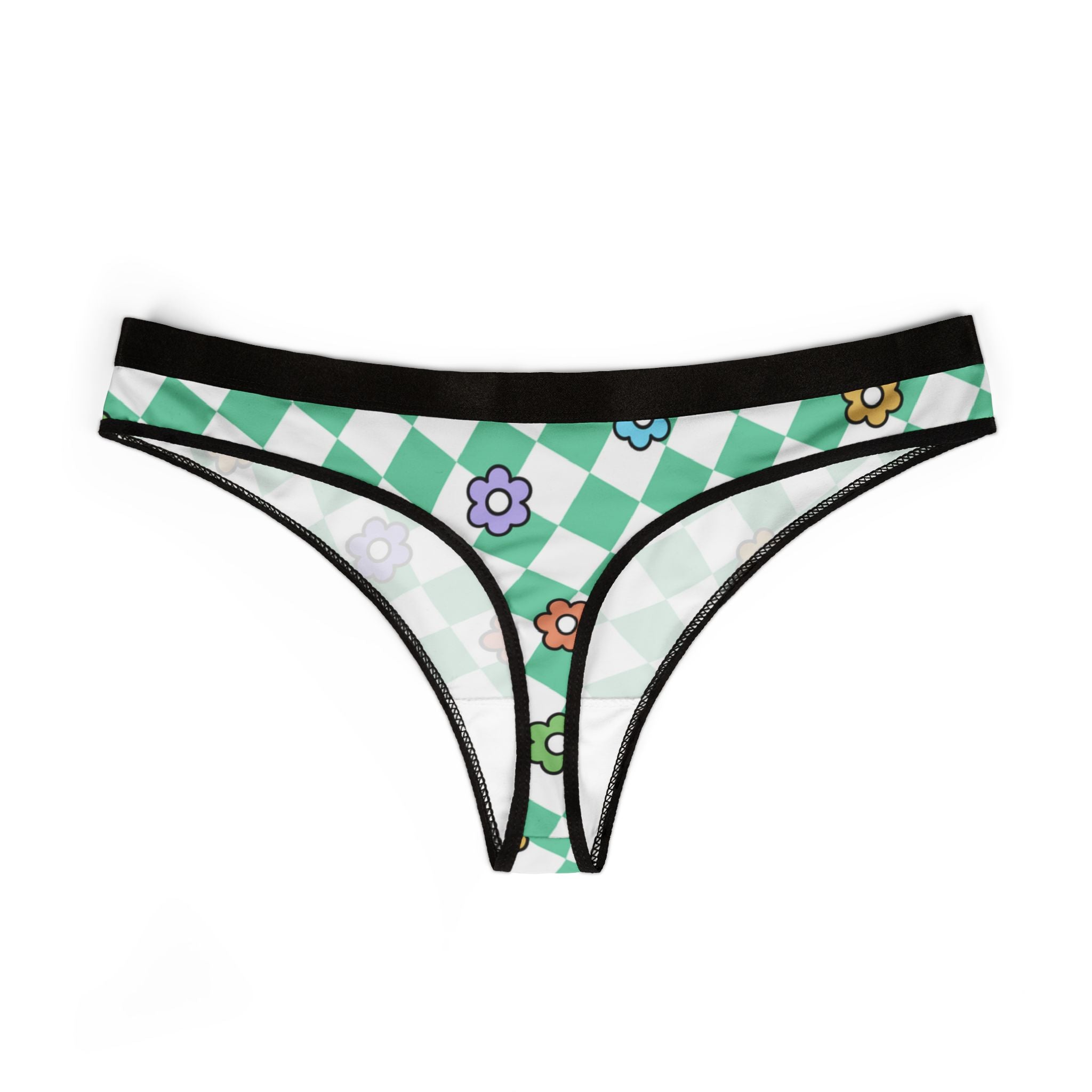 Women's thongs spring flower checkered