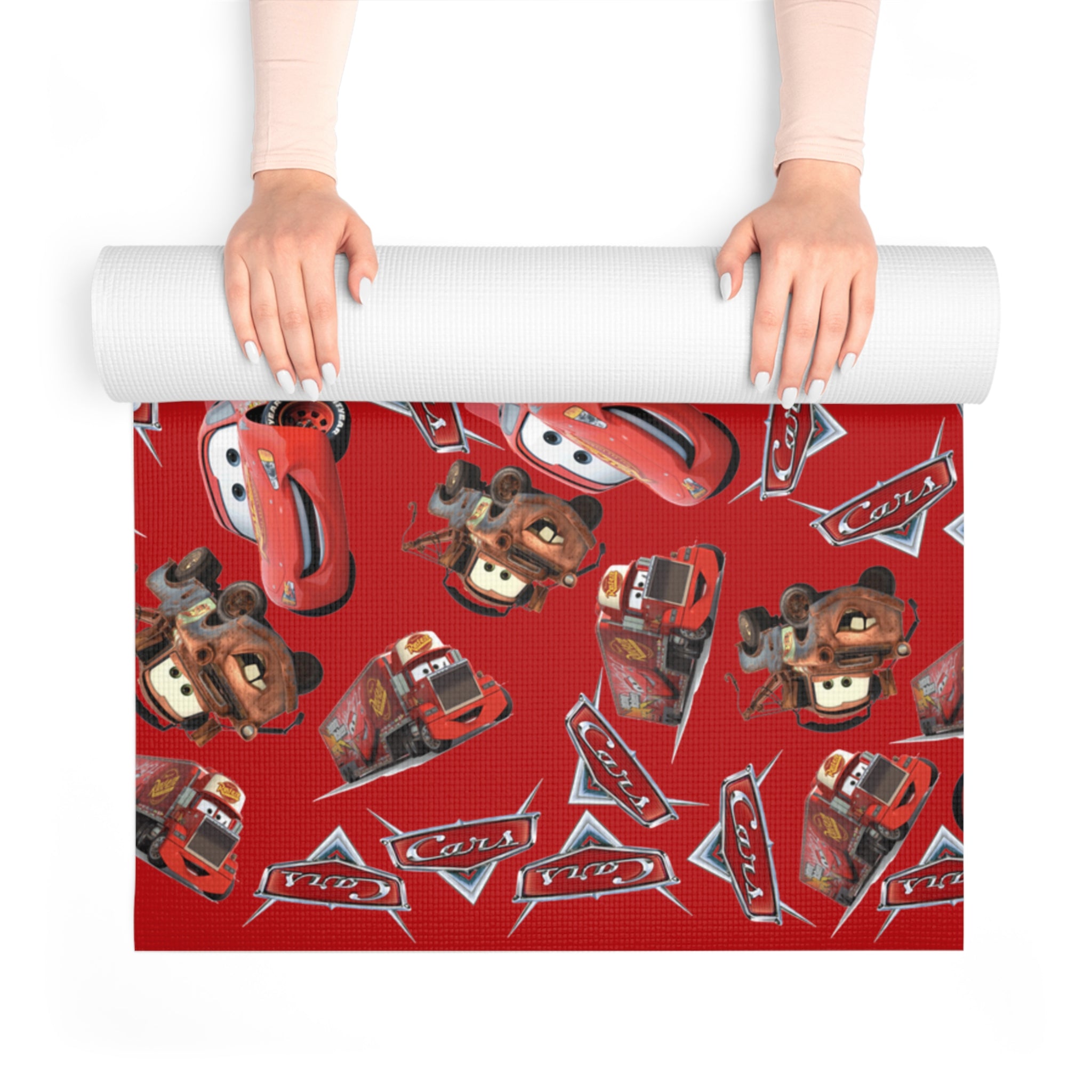 Foam yoga mat mcqueen funny cars red