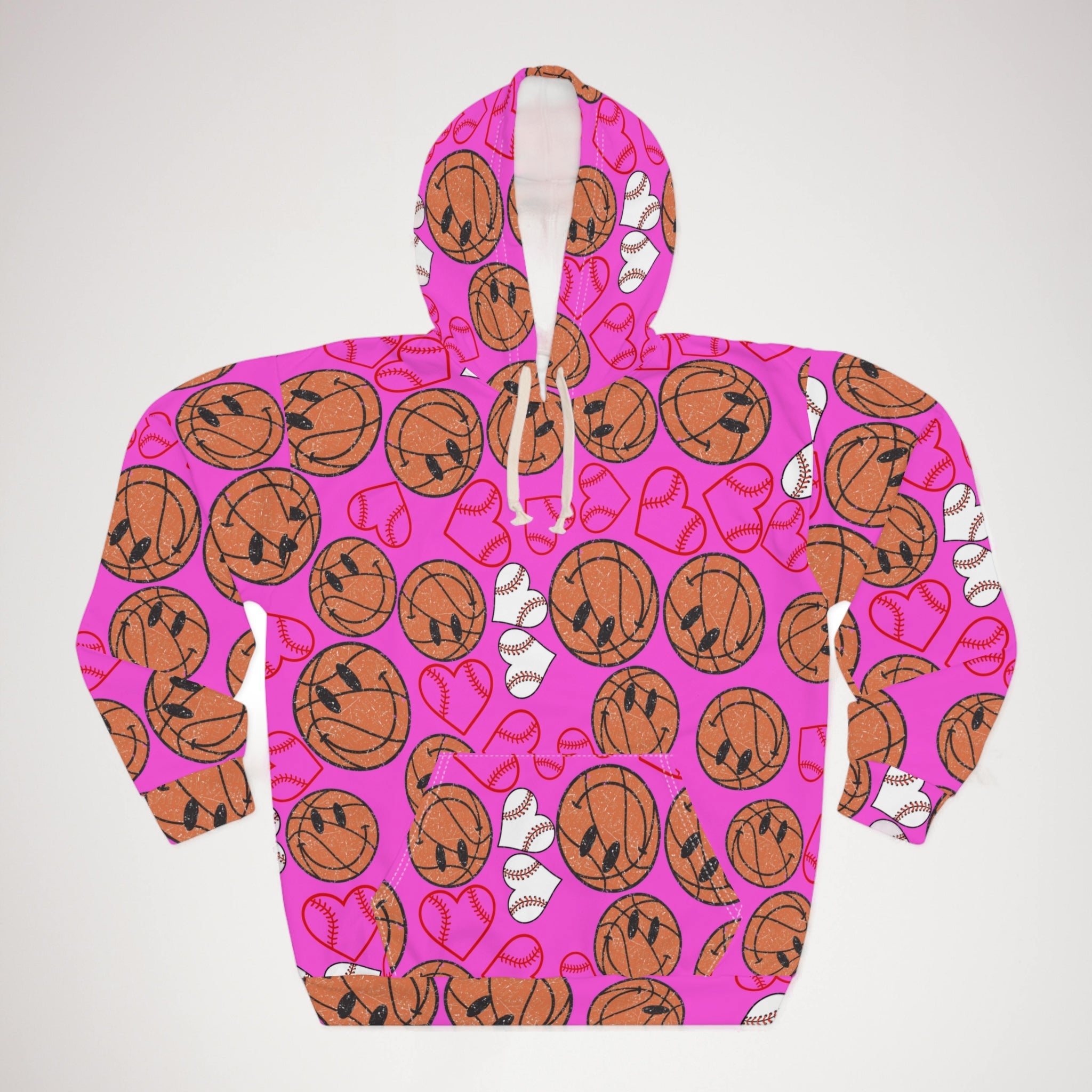 Unisex pullover hoodie BasketBall hearts valentine pink