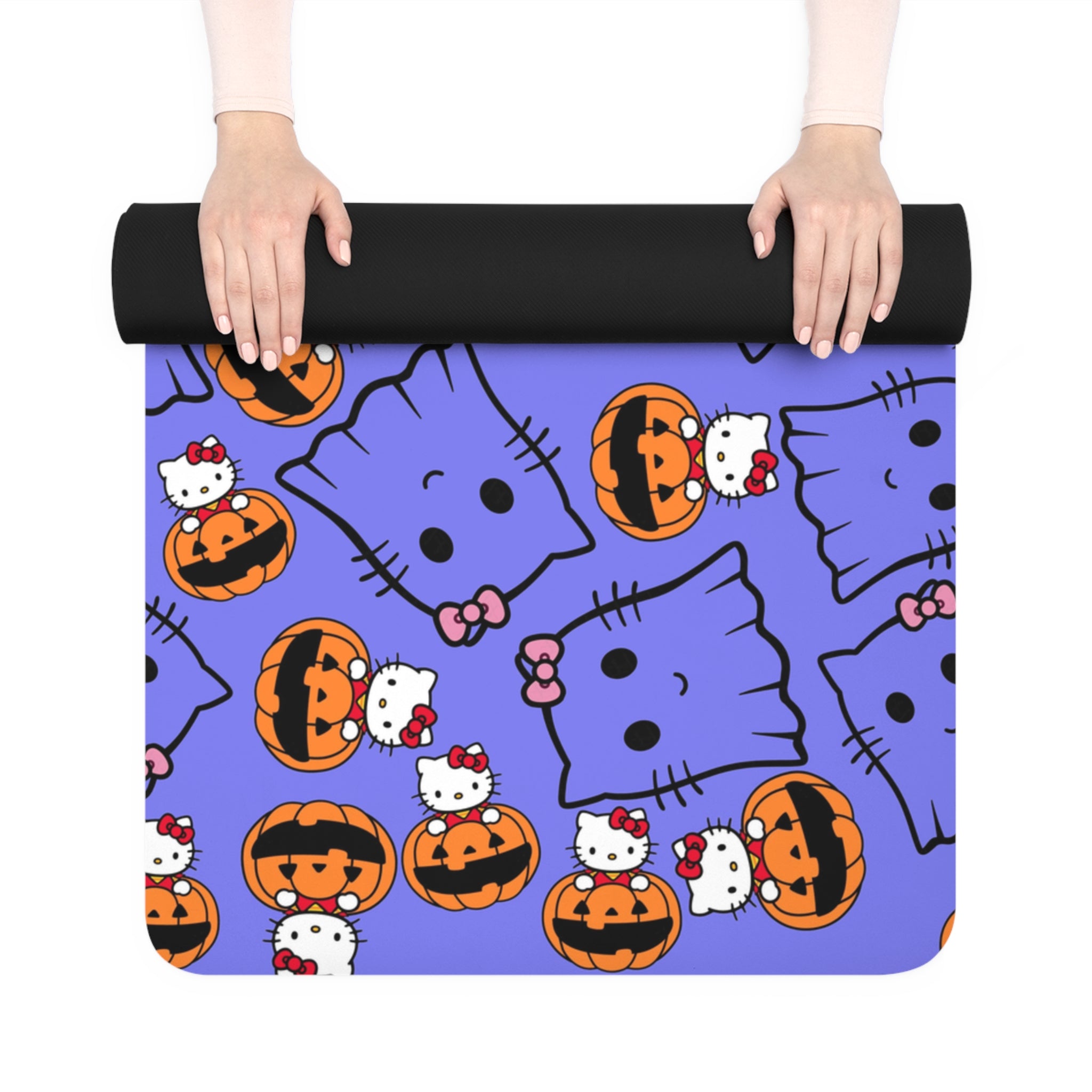 Rubber yoga mat kitty pumpkin cute ghost blue