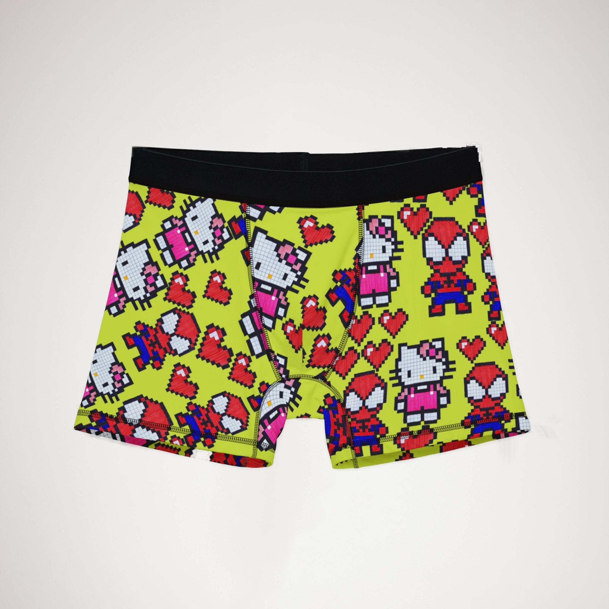 Men's boxers spider kitty pixel heart love valentine yellow