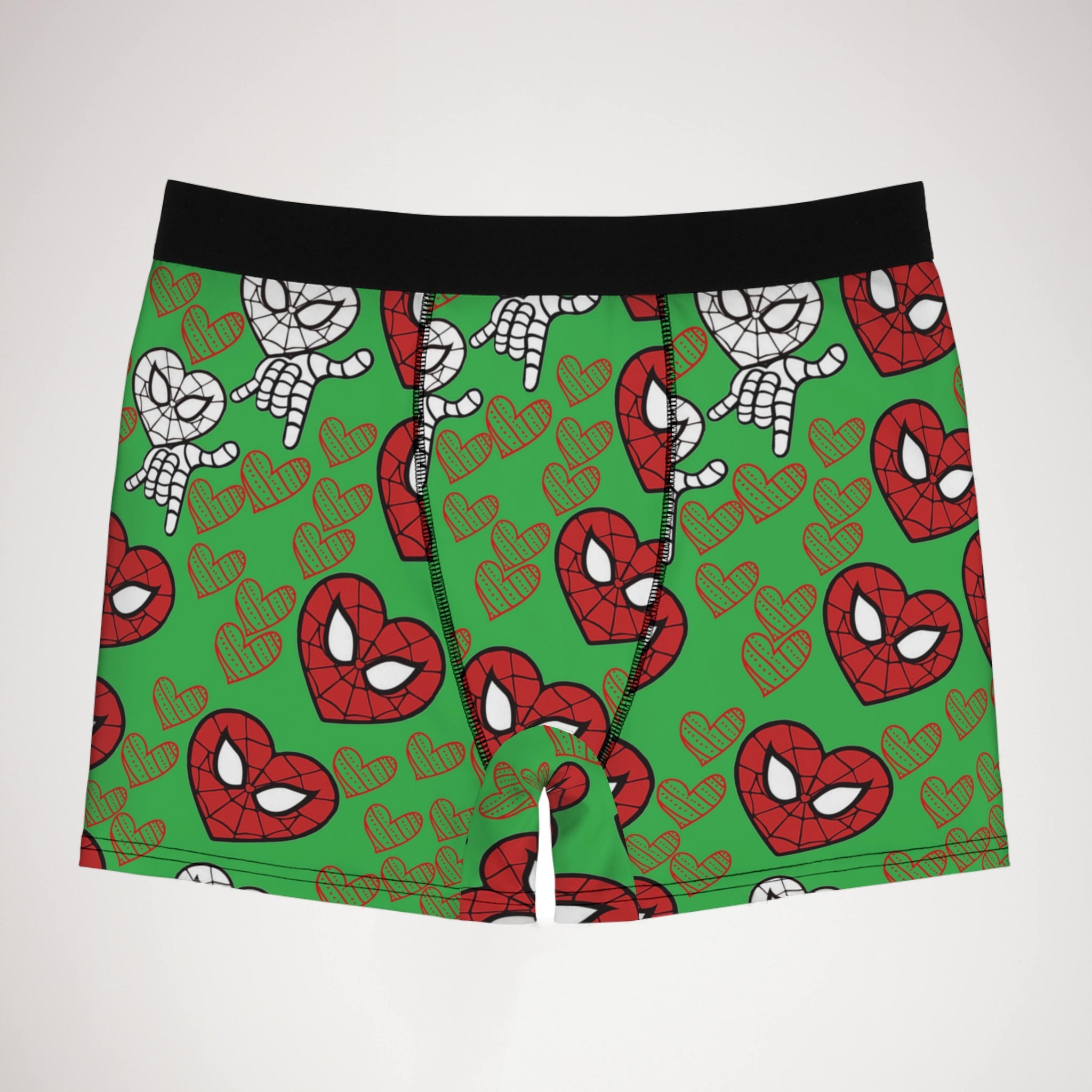 Men's boxer briefs spider heart kiss green