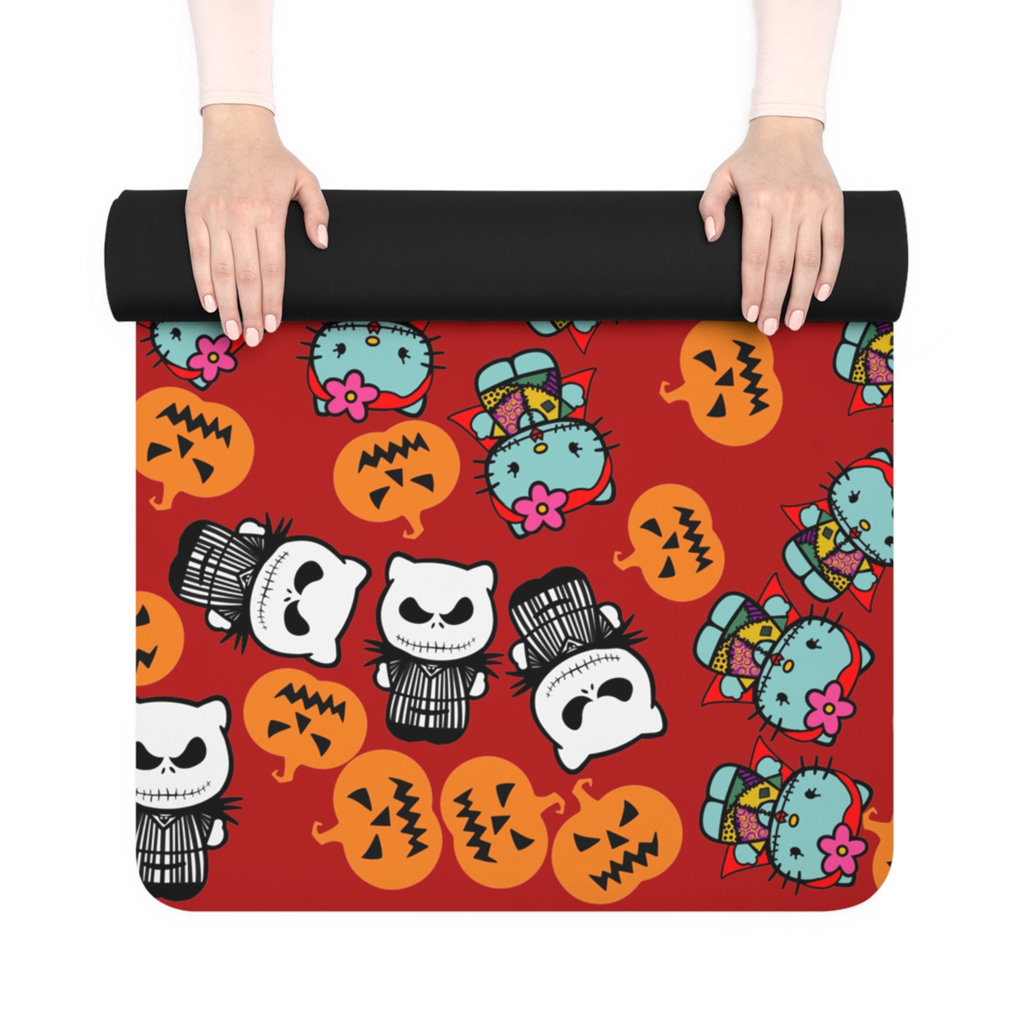 Rubber yoga mat nightmare before christmas pumpkin kitty jack halloween red