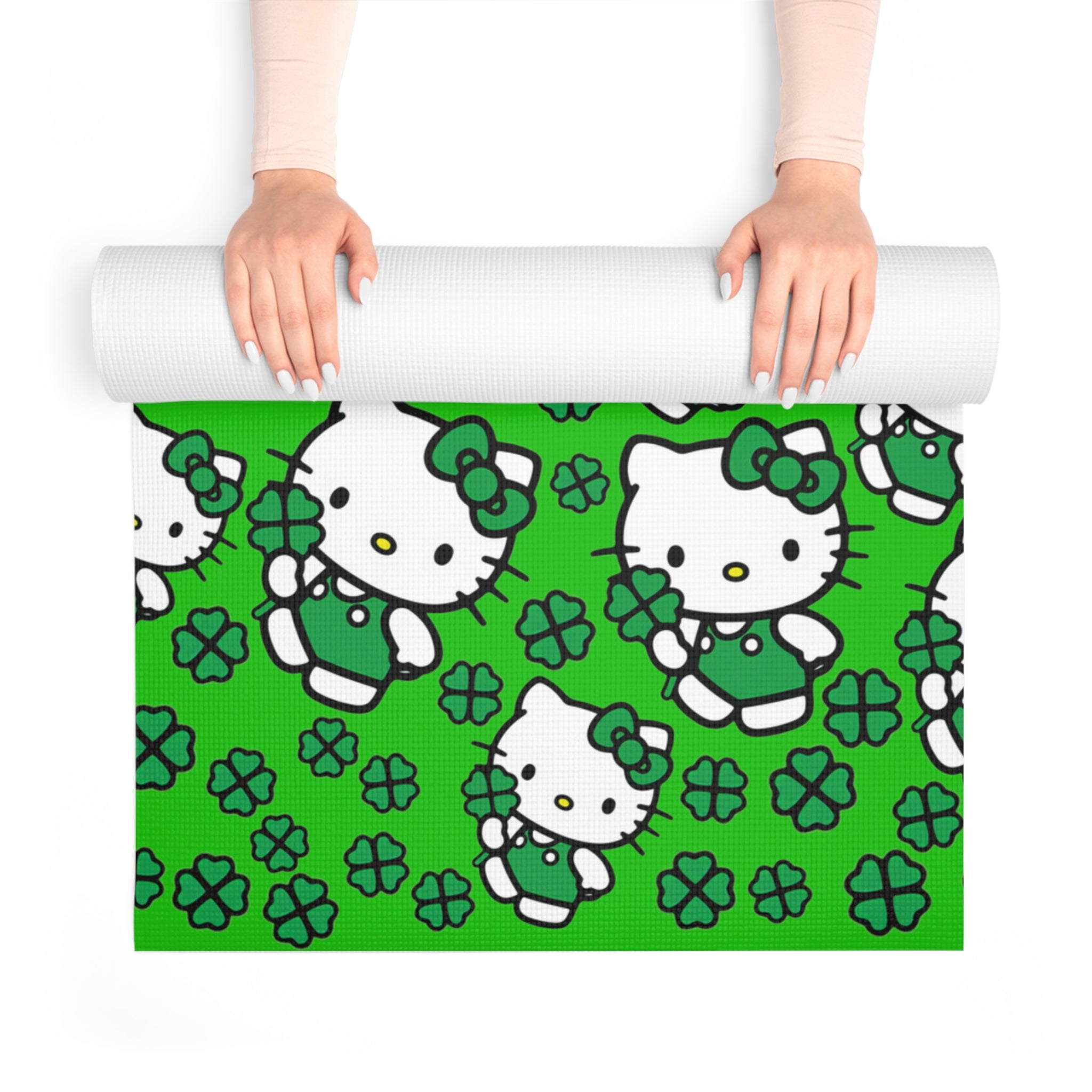 Foam yoga mat kitty saint patrick lucky green