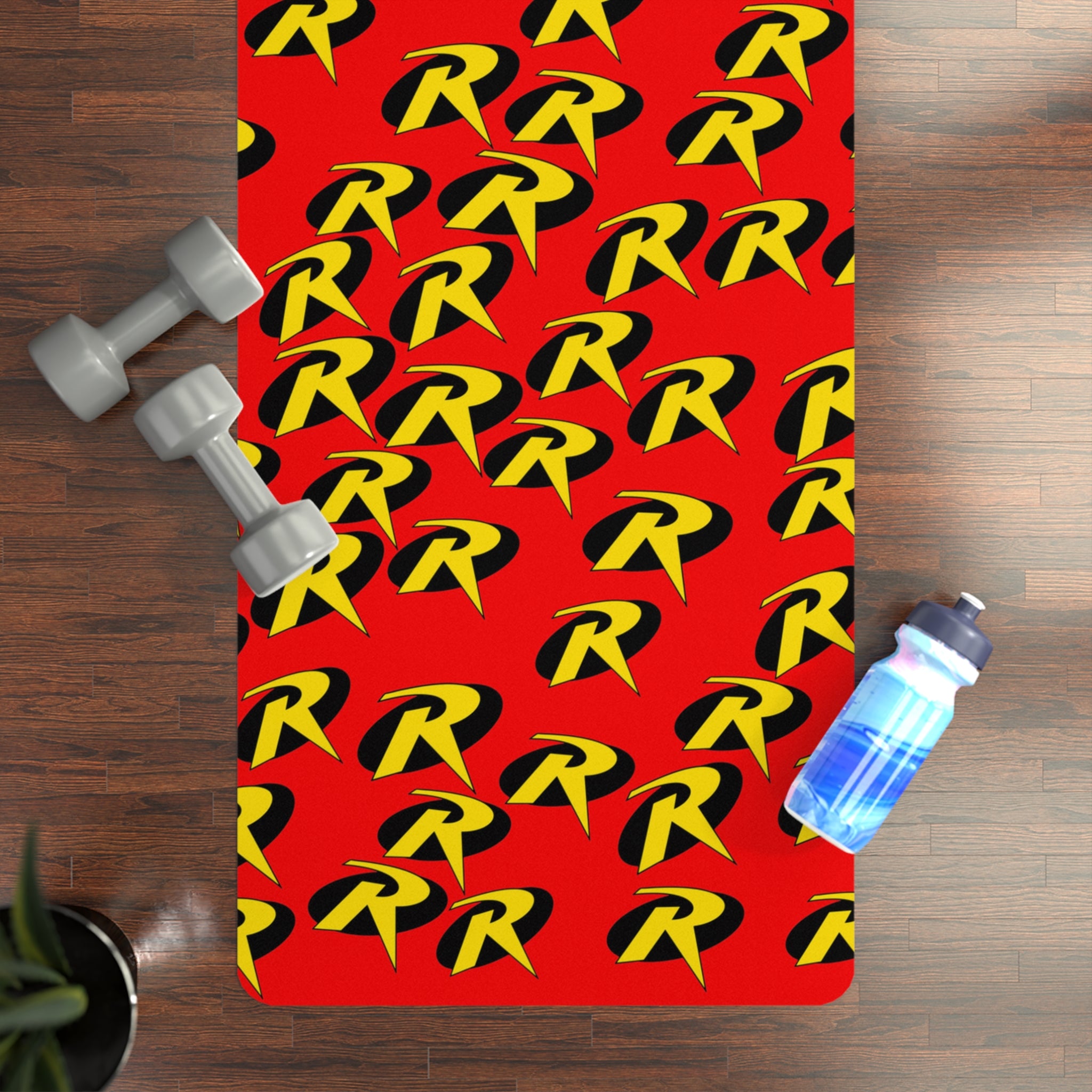 Rubber yoga mat robin symbol red