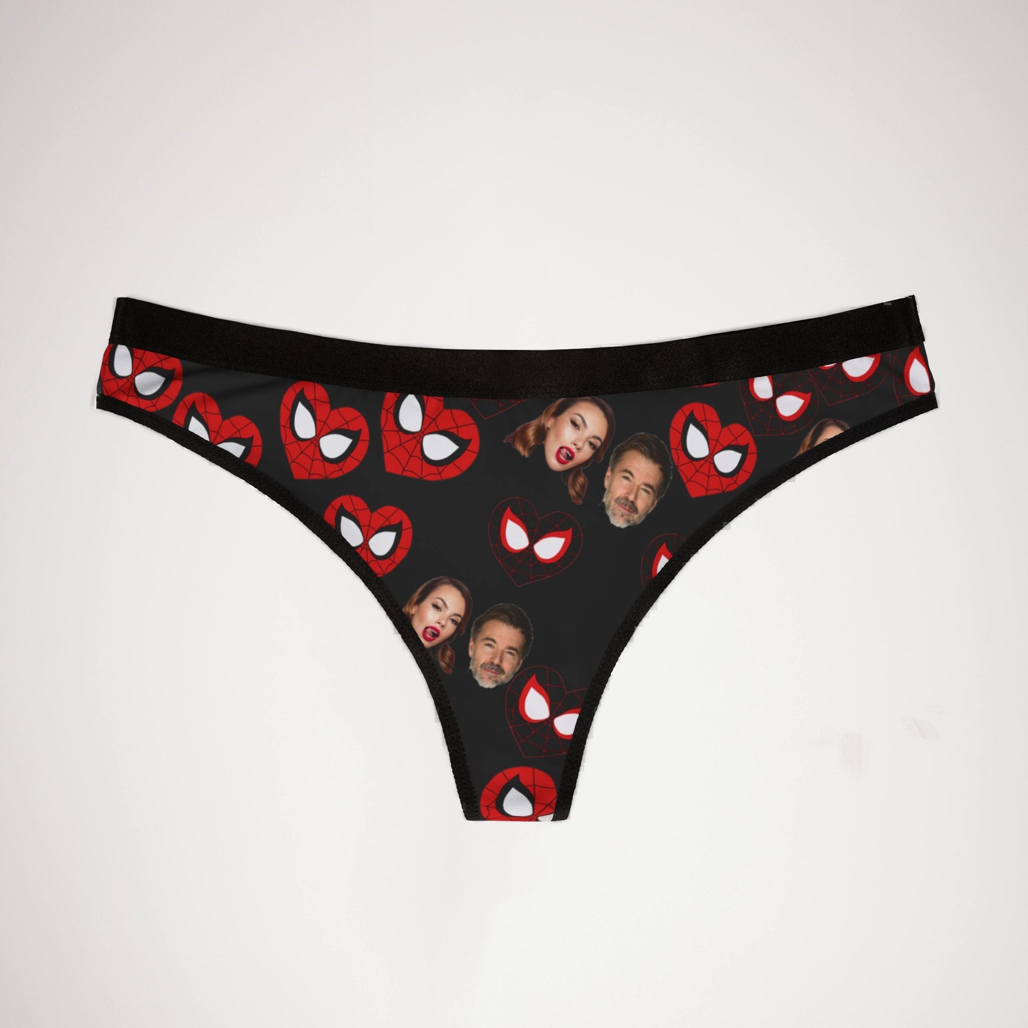 Women's thongs spider hearts his her faces black