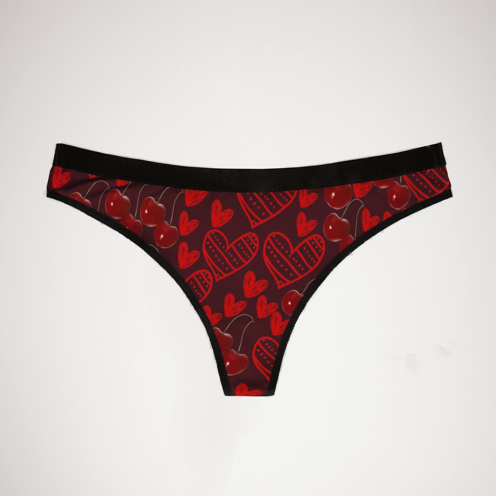 Women's thongs cherry and 2 sweet hearts red