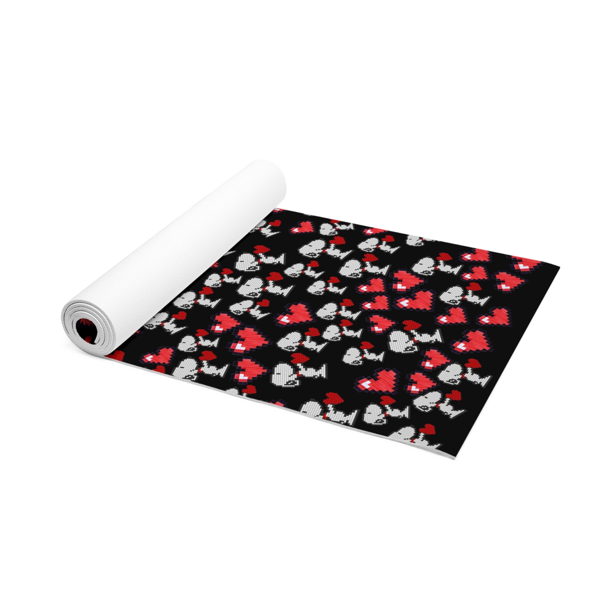 Foam yoga mat snoopy hearts valentine black