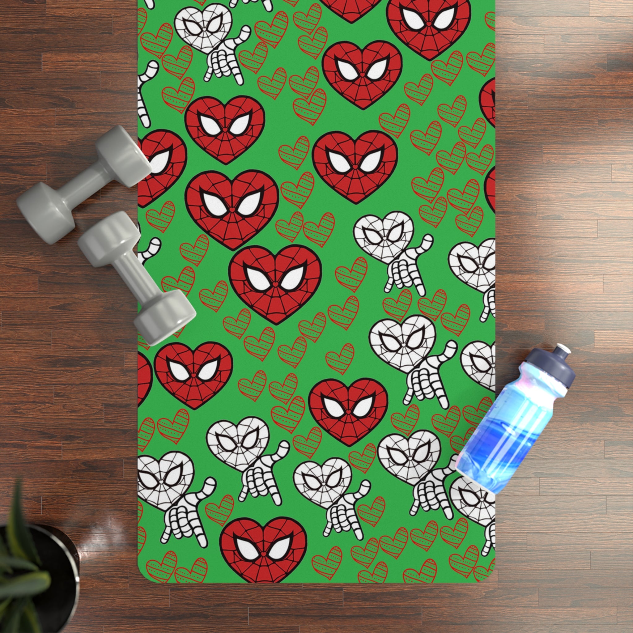 Rubber yoga mat spider heart kiss green