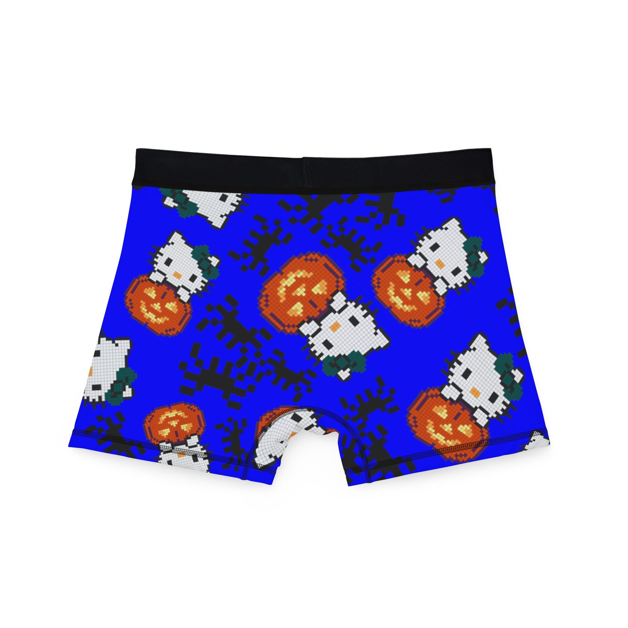 Men's boxers kitty pumpkin Halloween pixel spider blue